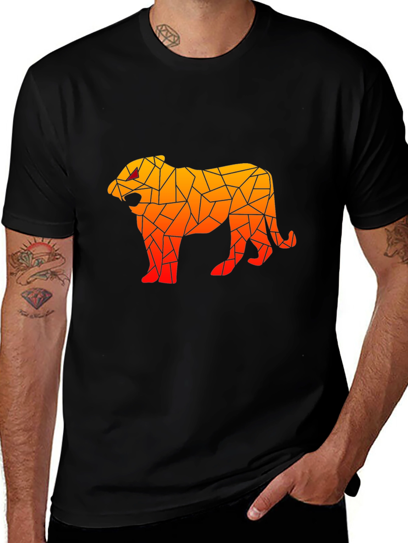 Geometric Tiger Graphic Black T-Shirt