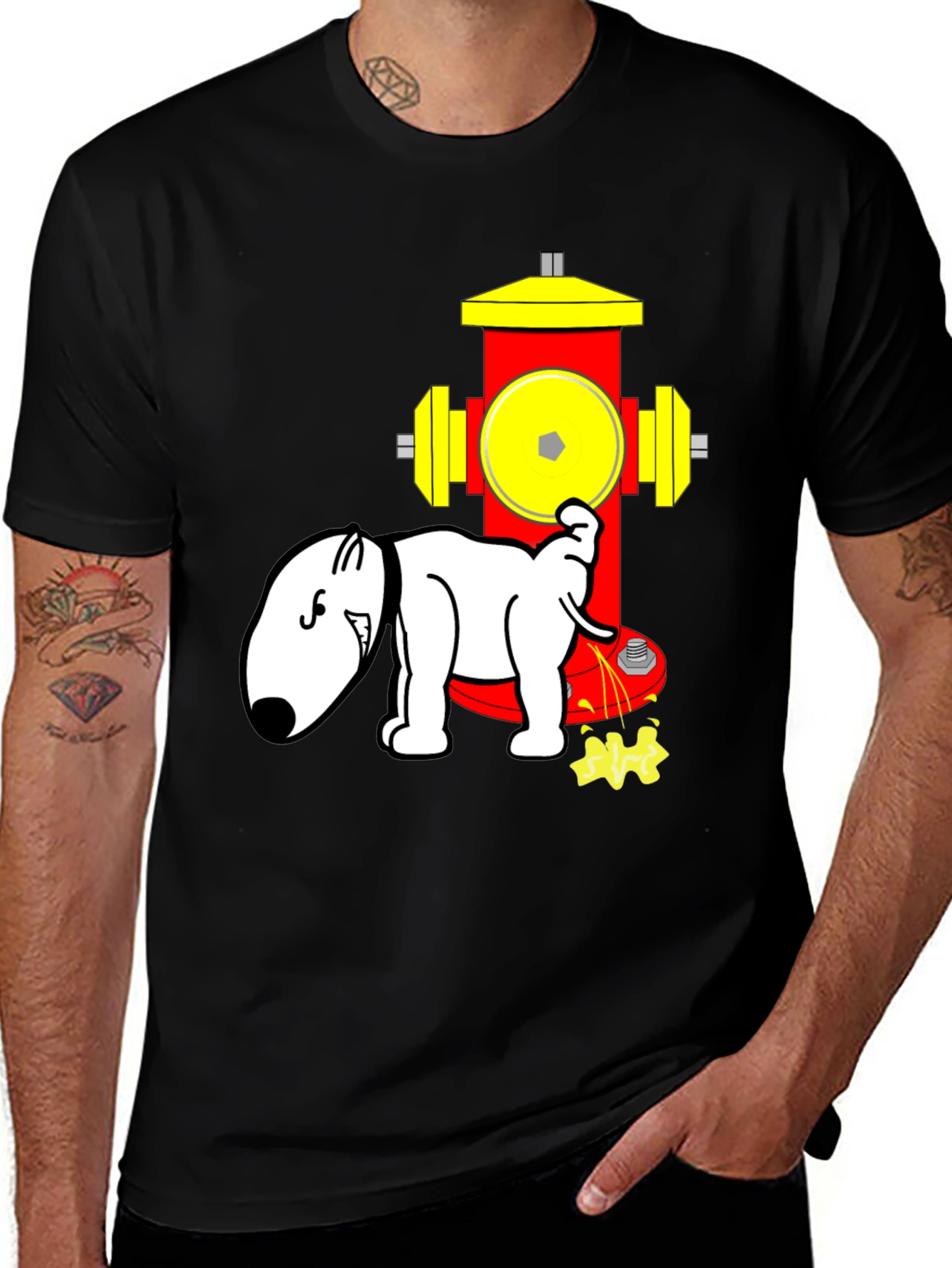Dog Peeing on Fire Hydrant Novelty T-Shirt