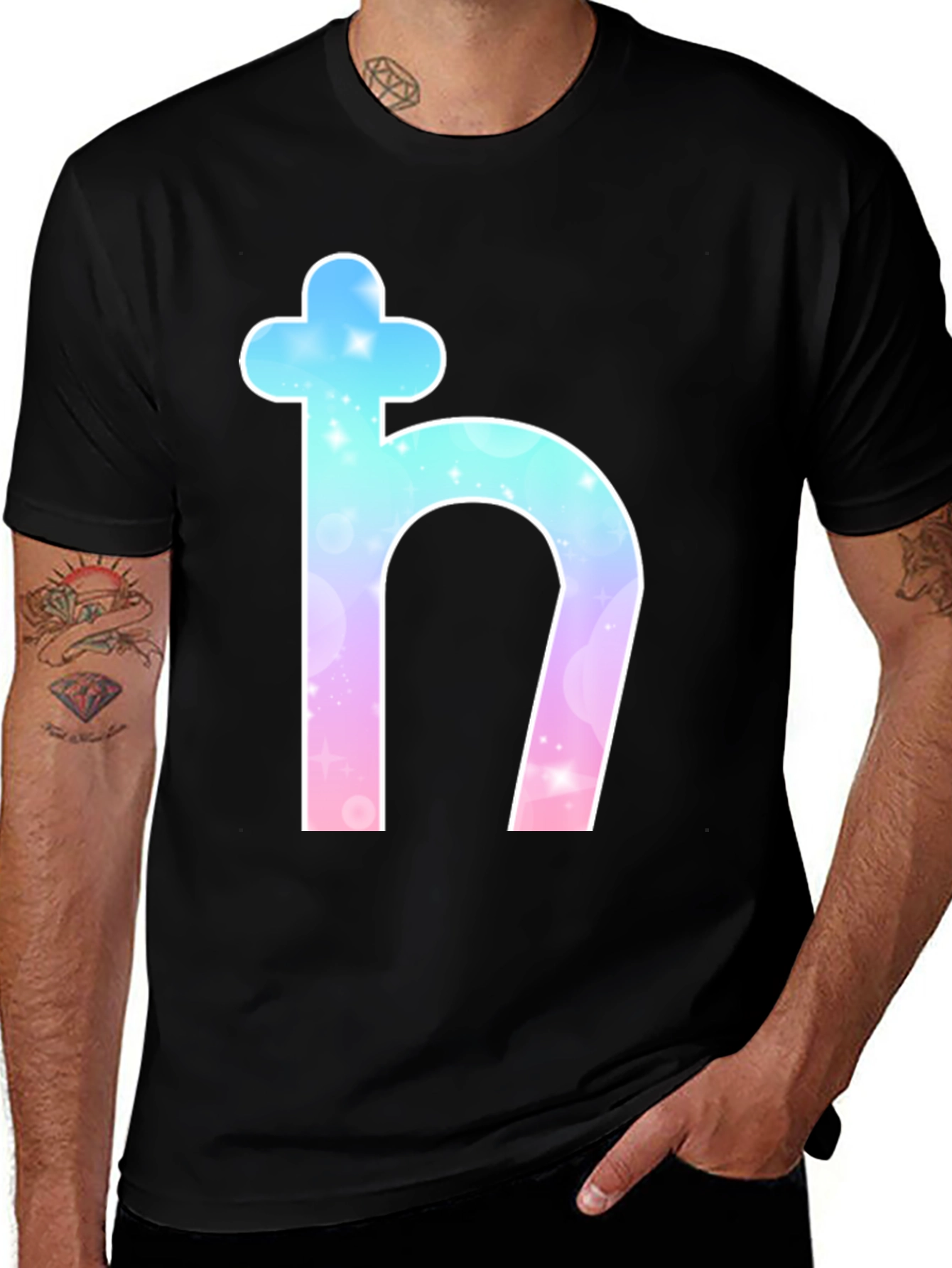 Variant 11 of Saturn Symbol Graphic Tee - Black Cotton Blend