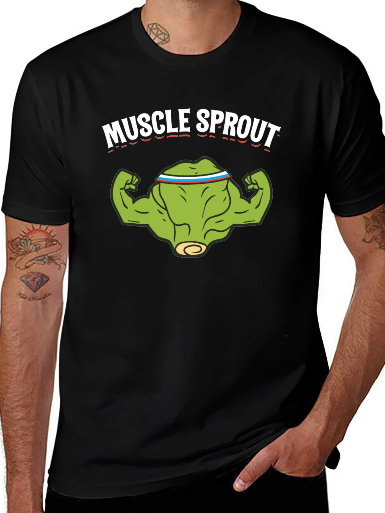 Variant 16 of Muscle Sprout Black T-Shirt - Gym Humor Tee