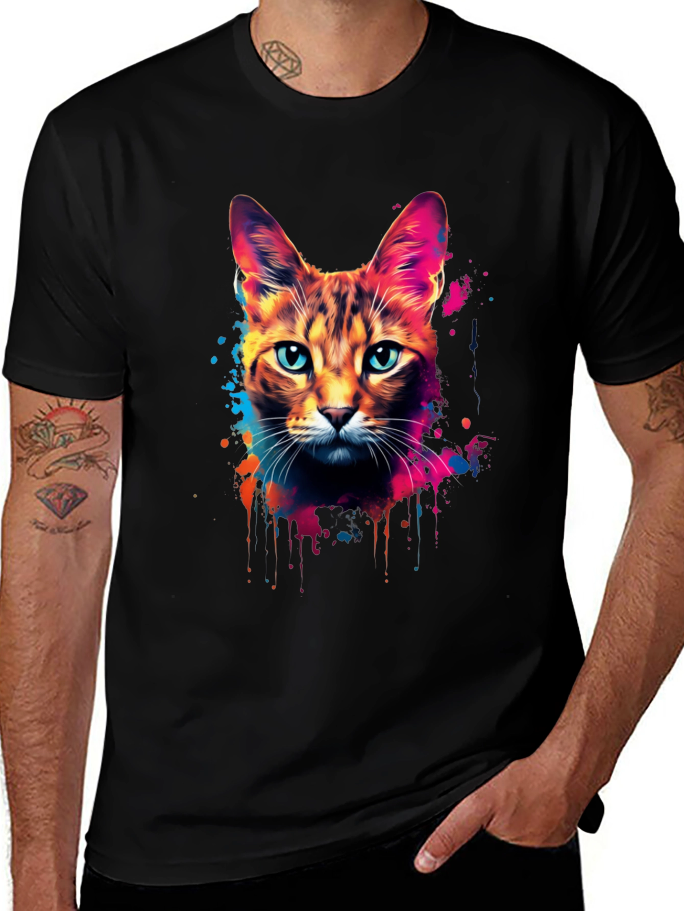 Variant 11 of Vibrant Cat Graphic Black T-Shirt