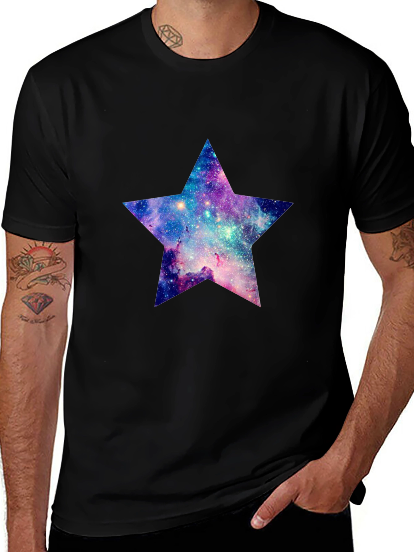 Variant 18 of Galaxy Star Graphic Tee - Black Cotton Blend