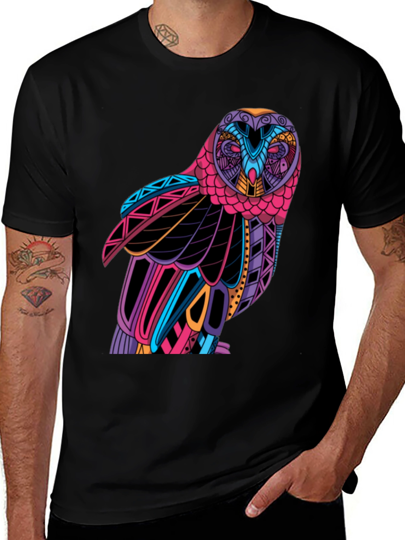 Variant 4 of Colorful Owl Graphic T-Shirt - Unique Design
