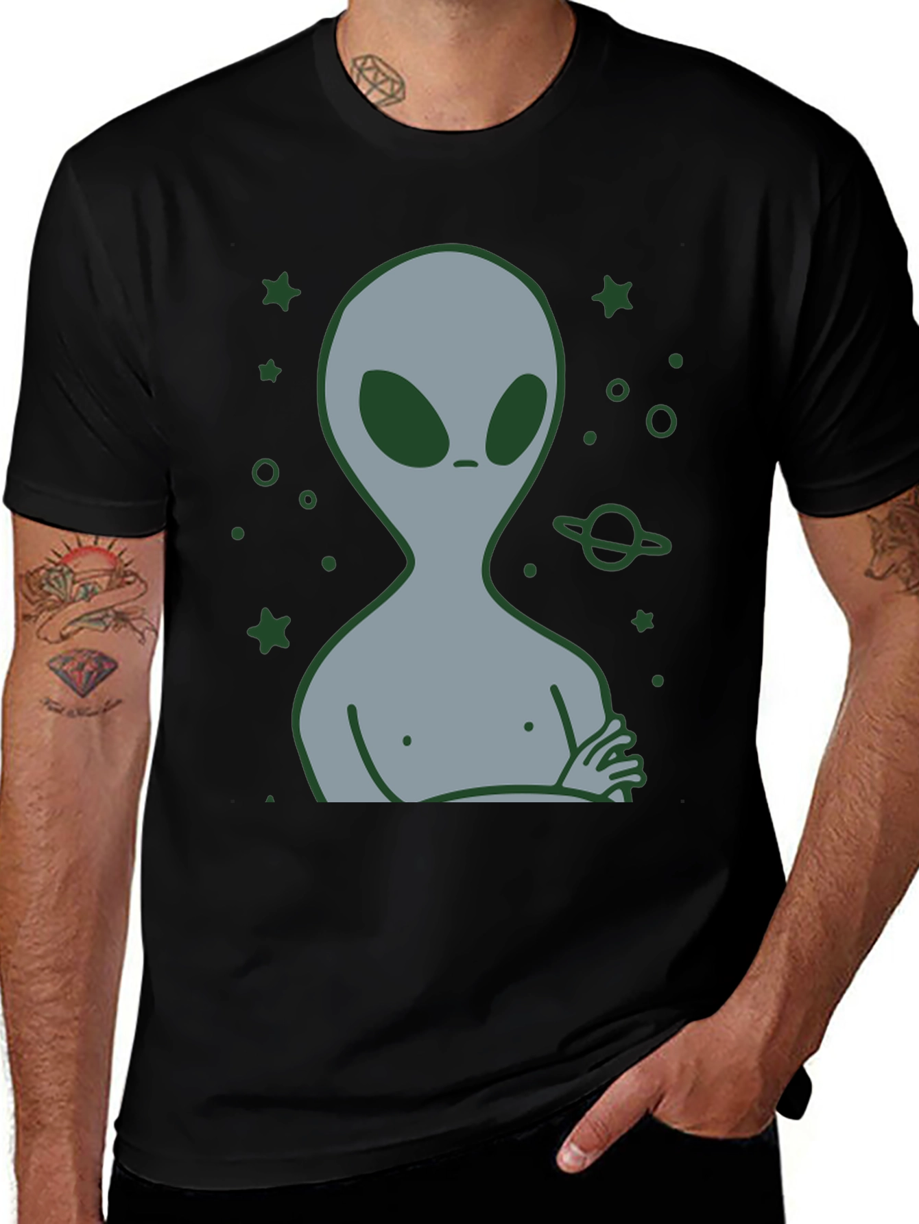 Variant 23 of Alien Graphic T-Shirt - Black Cotton Blend Tee