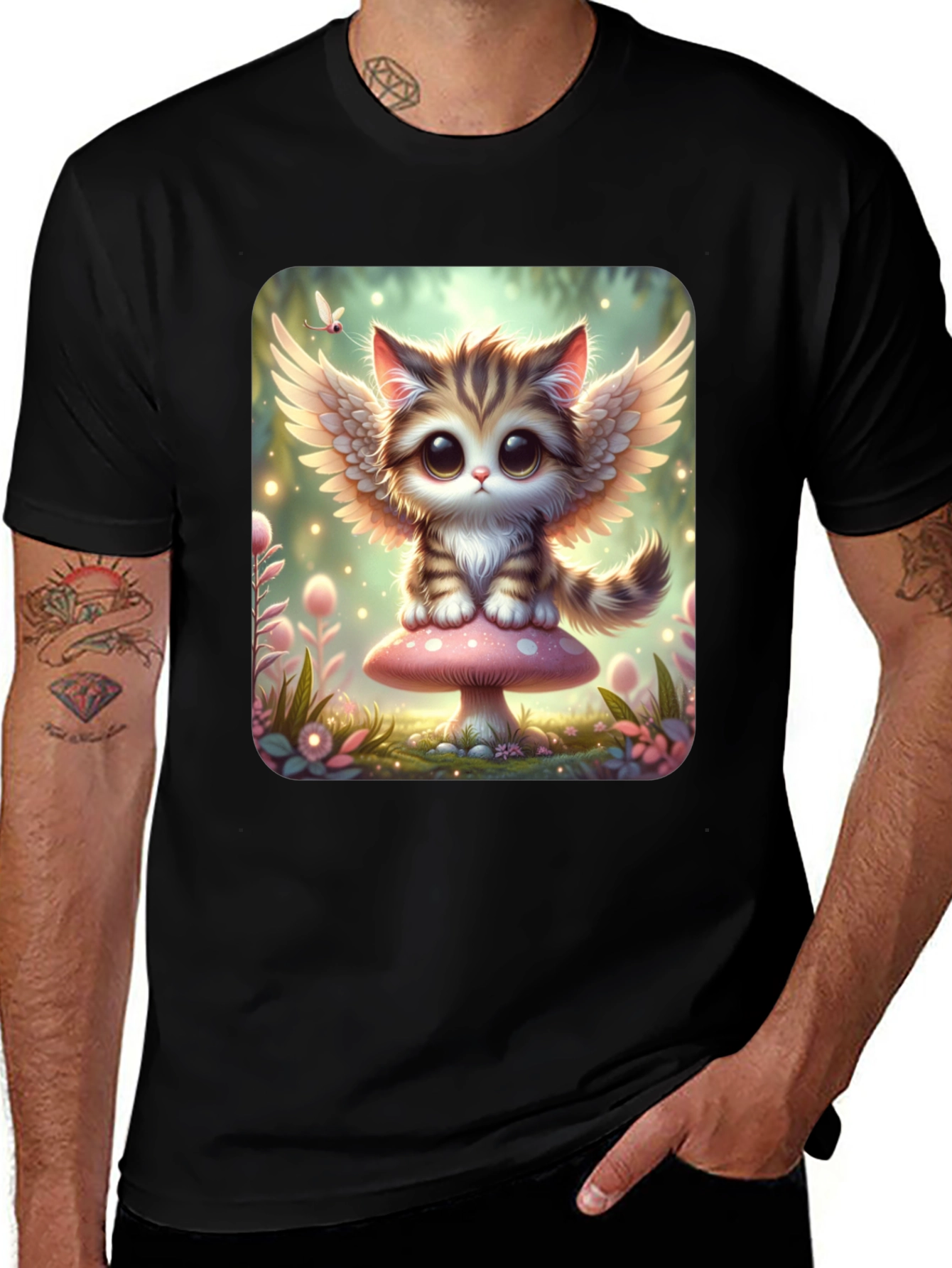 Variant 29 of Cute Angel Kitty T-Shirt - Black