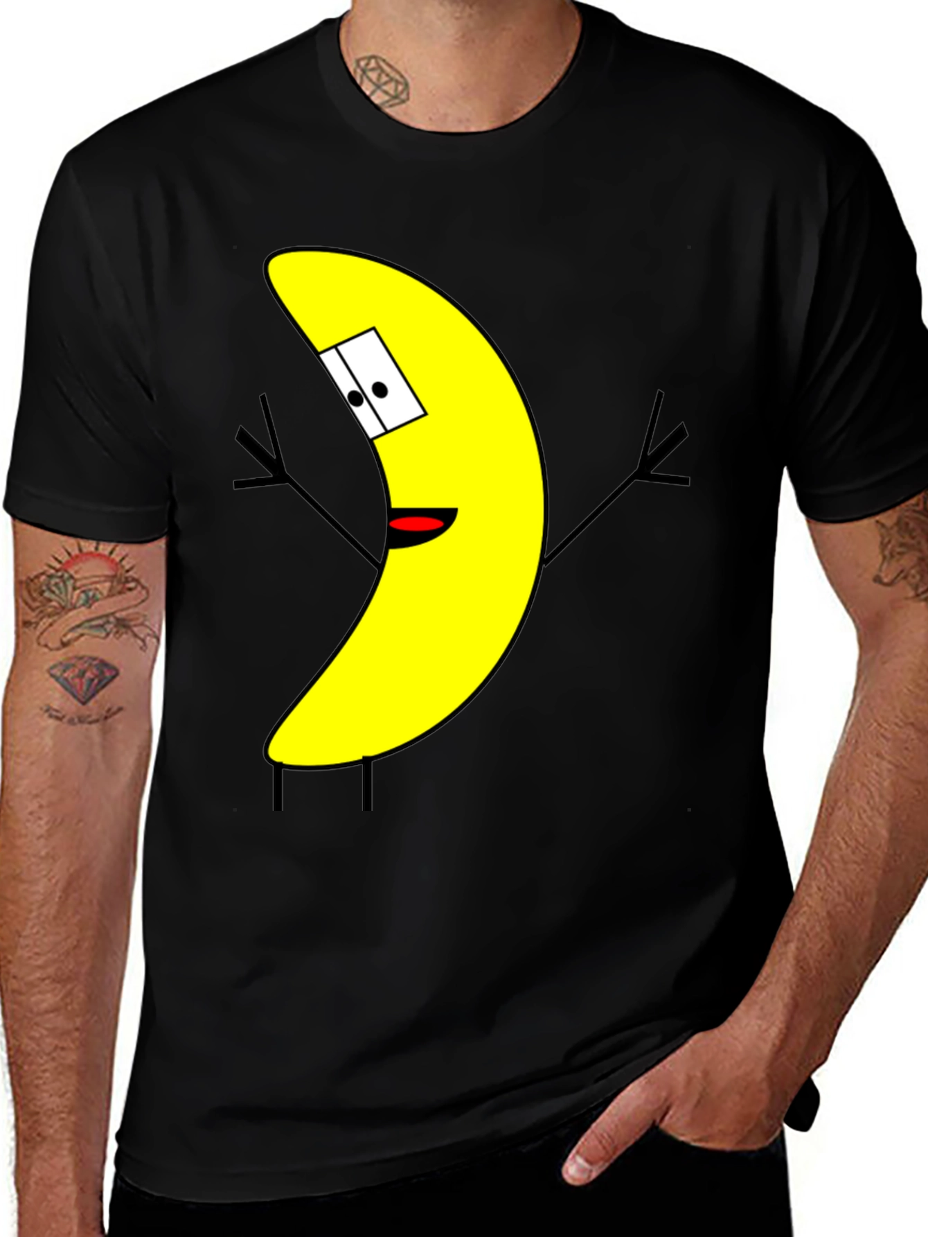 Variant 22 of Banana Cartoon Character Black T-Shirt