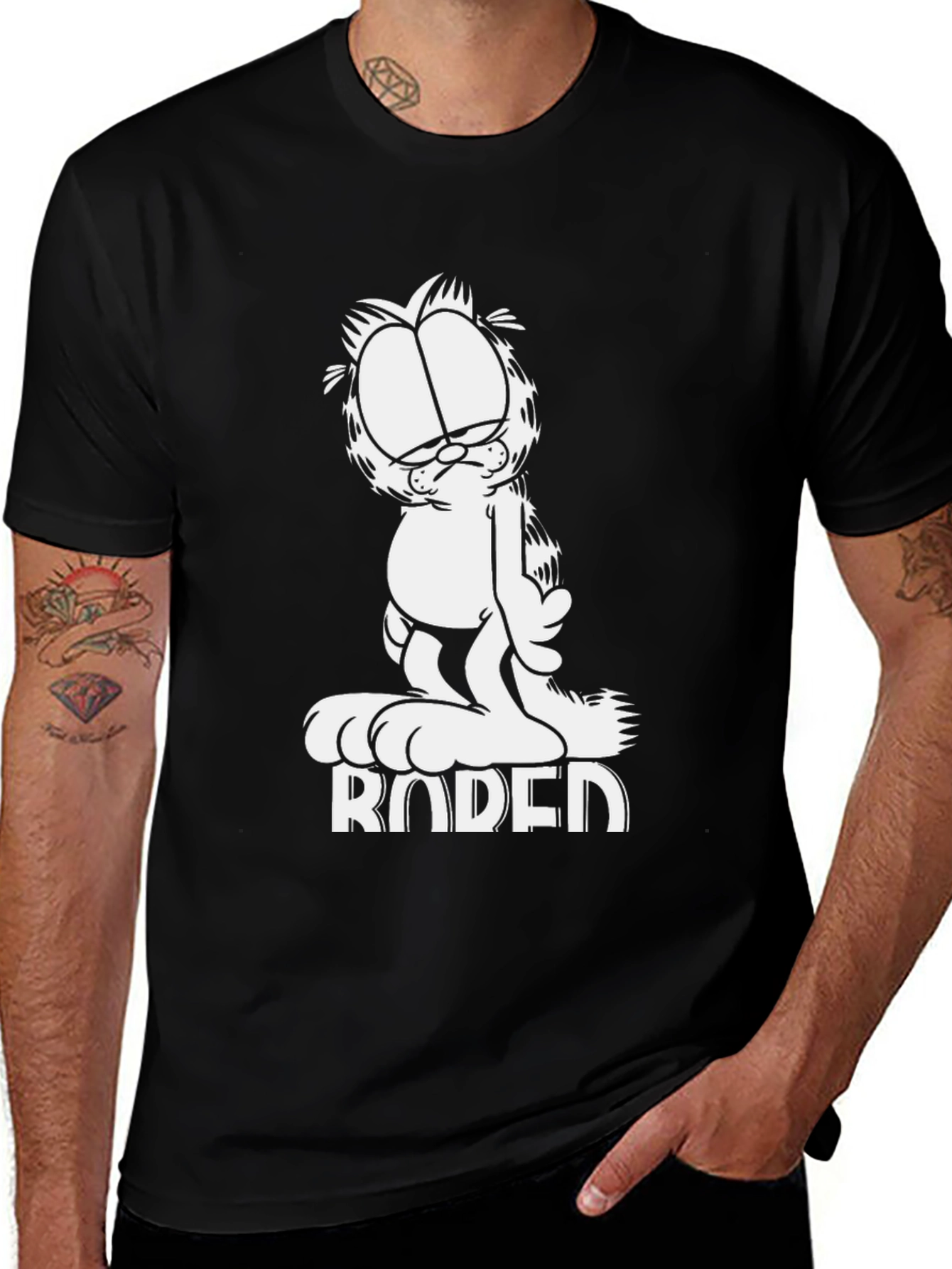 Bored Garfield Black T-Shirt