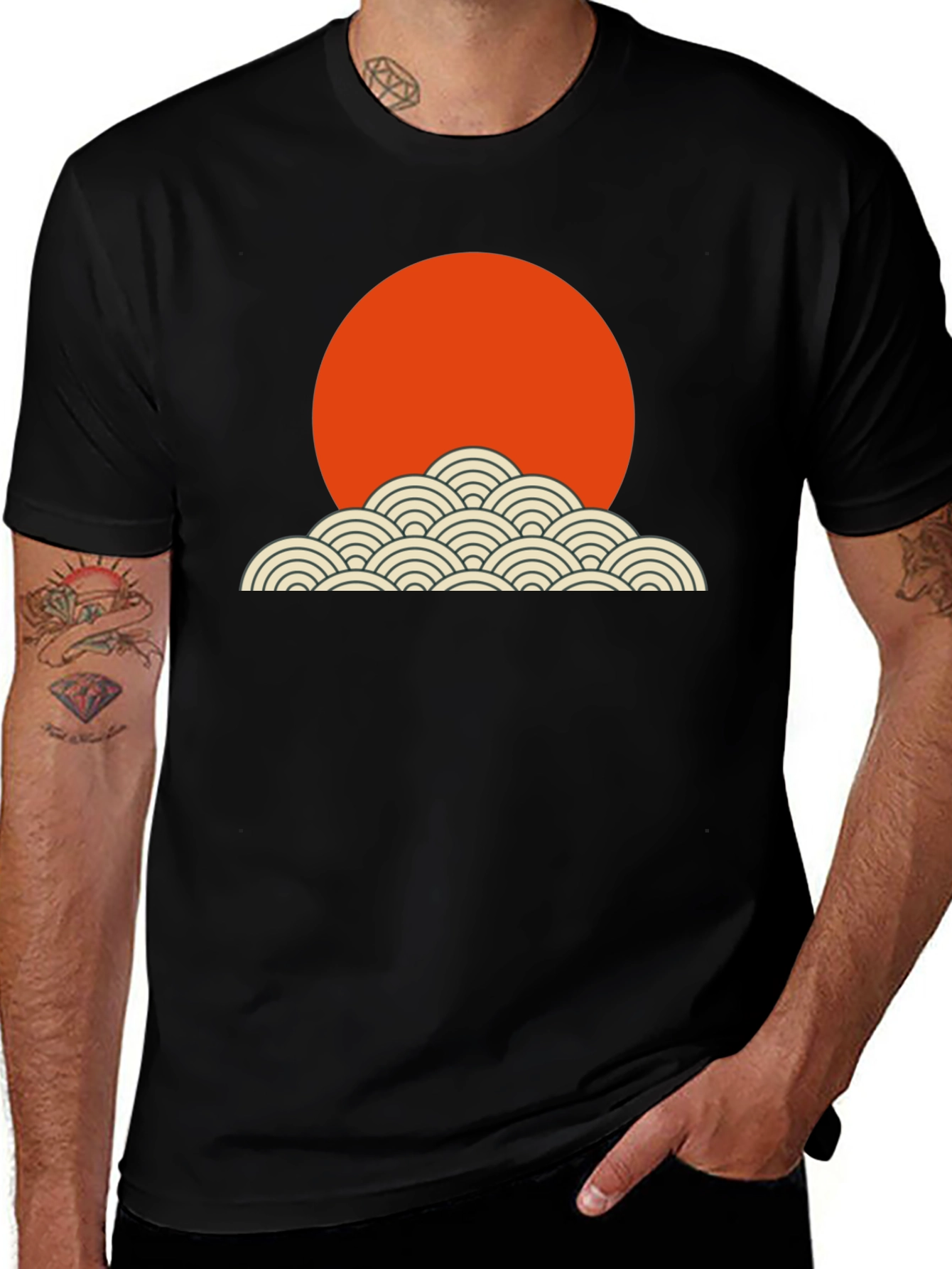 Variant 7 of Rising Sun Graphic Tee - Black Cotton Casual Shirt