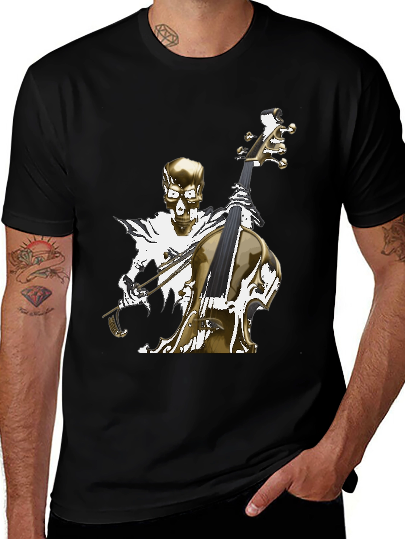 Variant 7 of Skeleton Cello Player Black Graphic Tee