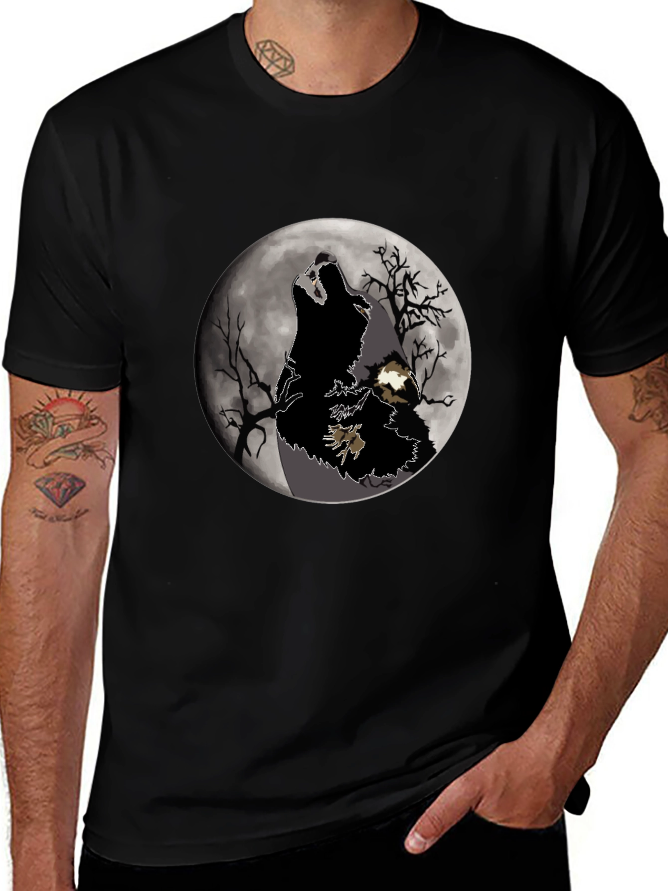 Variant 23 of Wolf Moon Graphic Tee - Men's Black T-Shirt