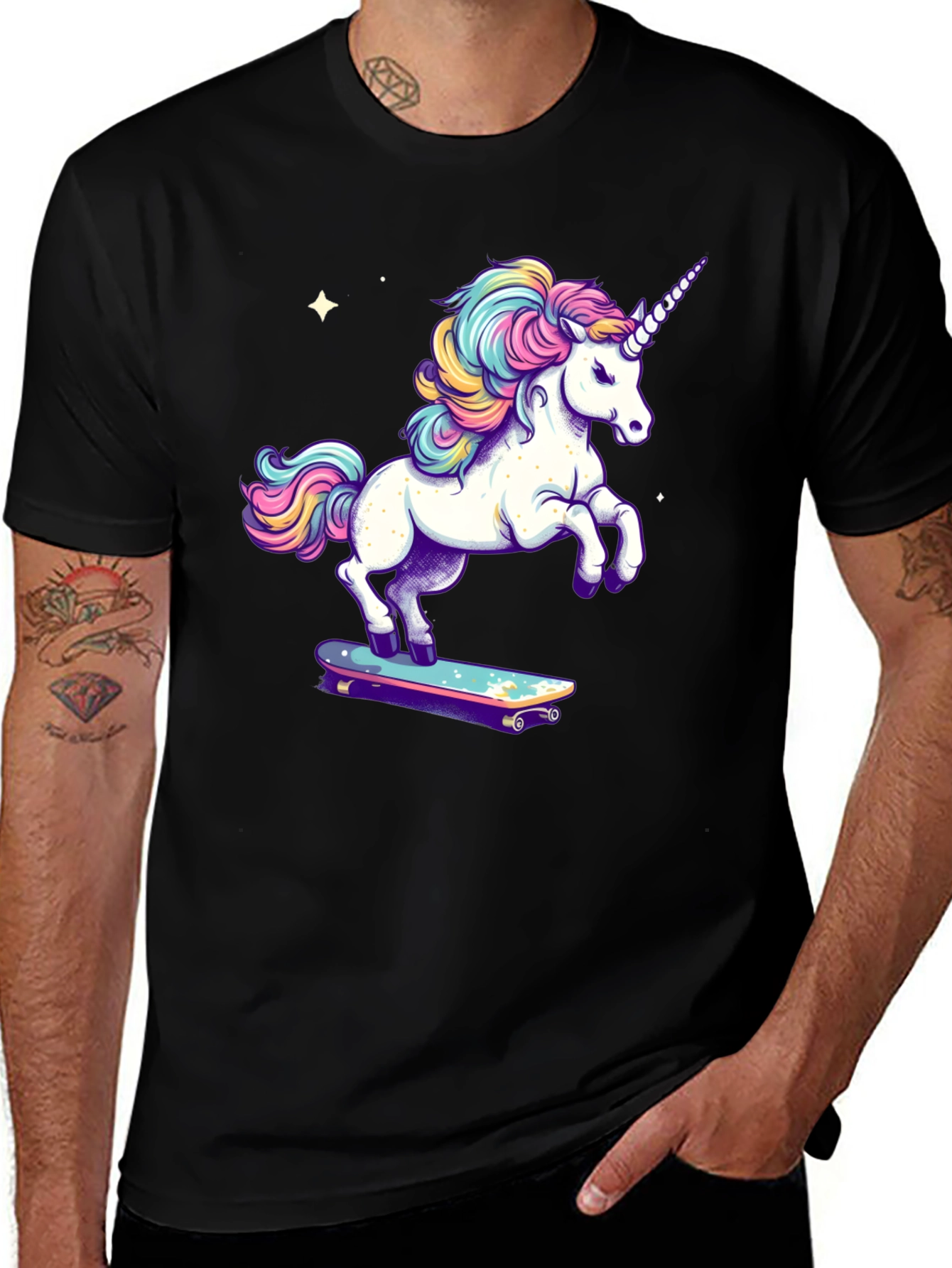 Variant 13 of Unicorn Skateboard T-Shirt - Black