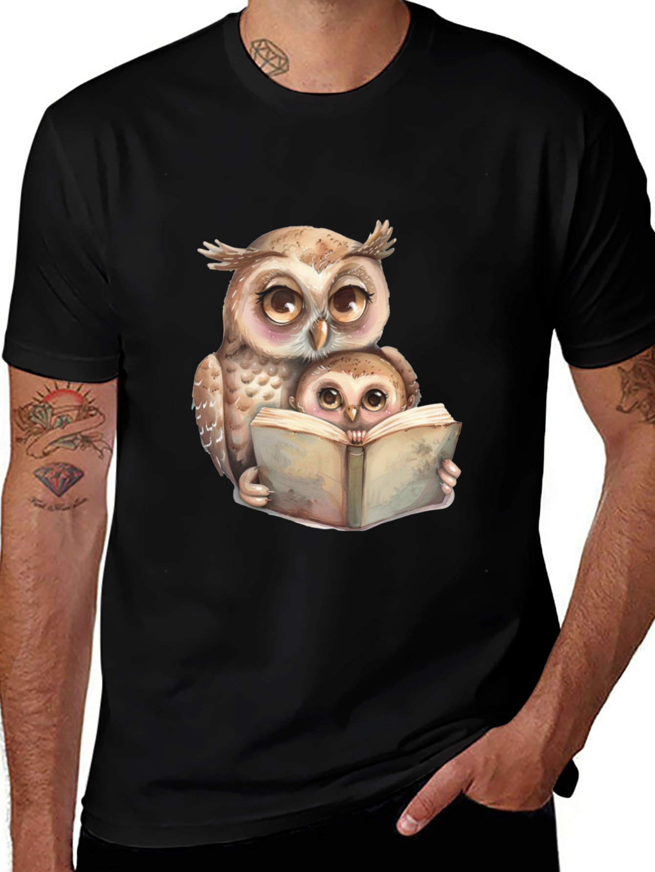 Variant 20 of Owl & Baby Reading T-Shirt - Black
