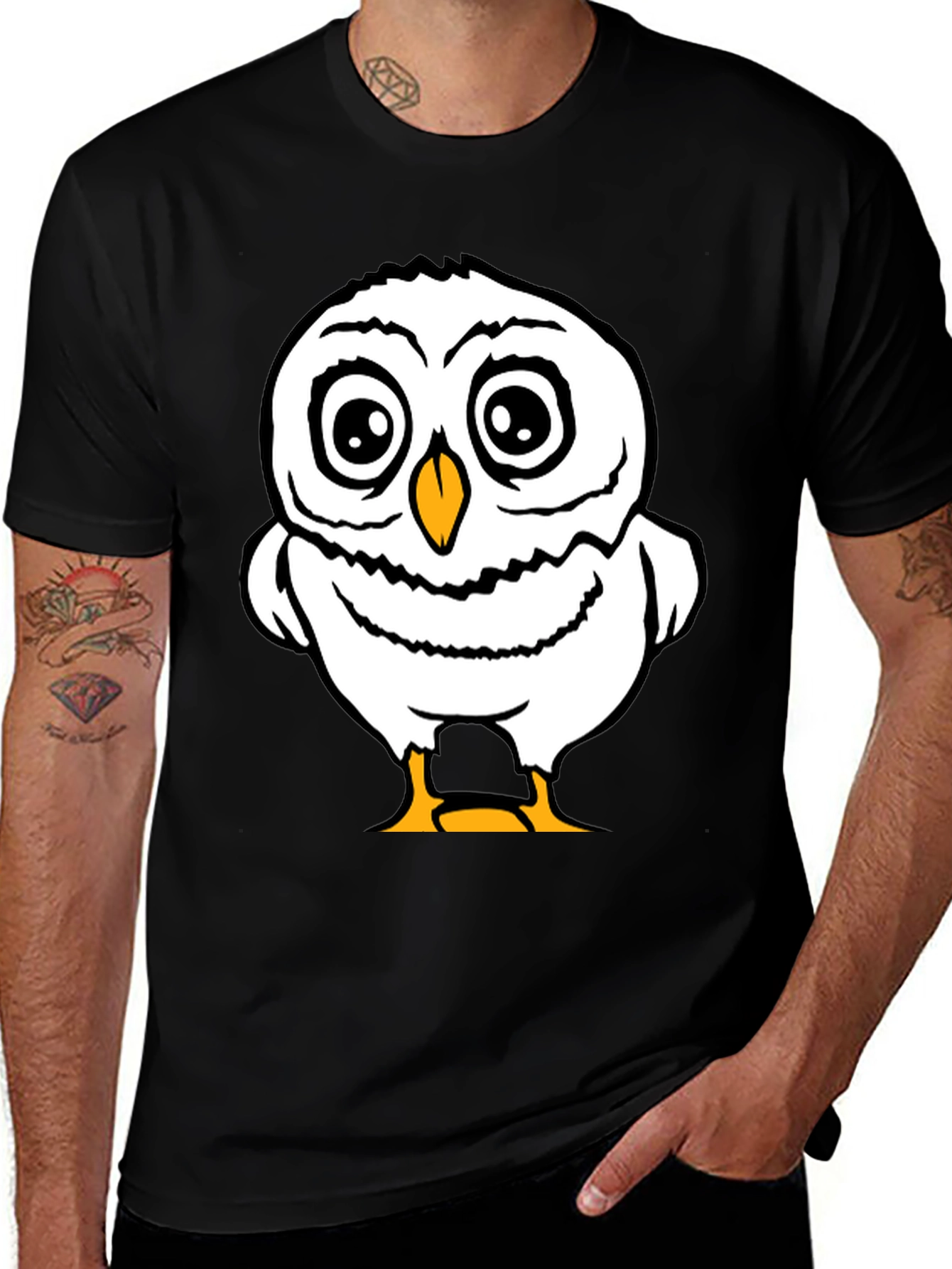 Variant 26 of Funny Owl Graphic Tee - Black Cotton T-Shirt