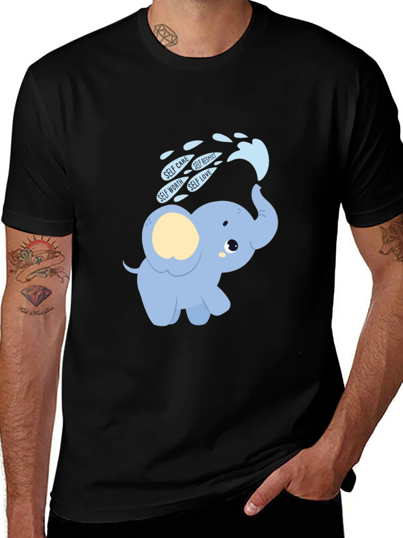 Variant 14 of Elephant Self-Love T-Shirt - Black Cotton Tee