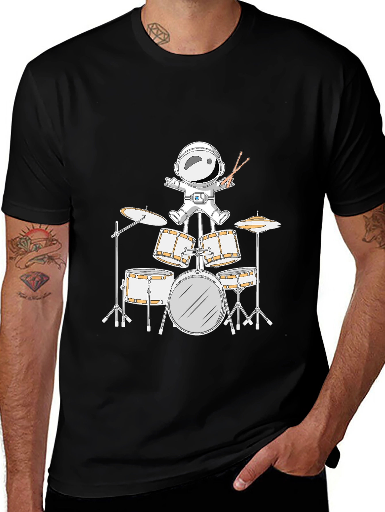 Variant 10 of Astronaut Drummer Graphic Tee - Cool Space Design