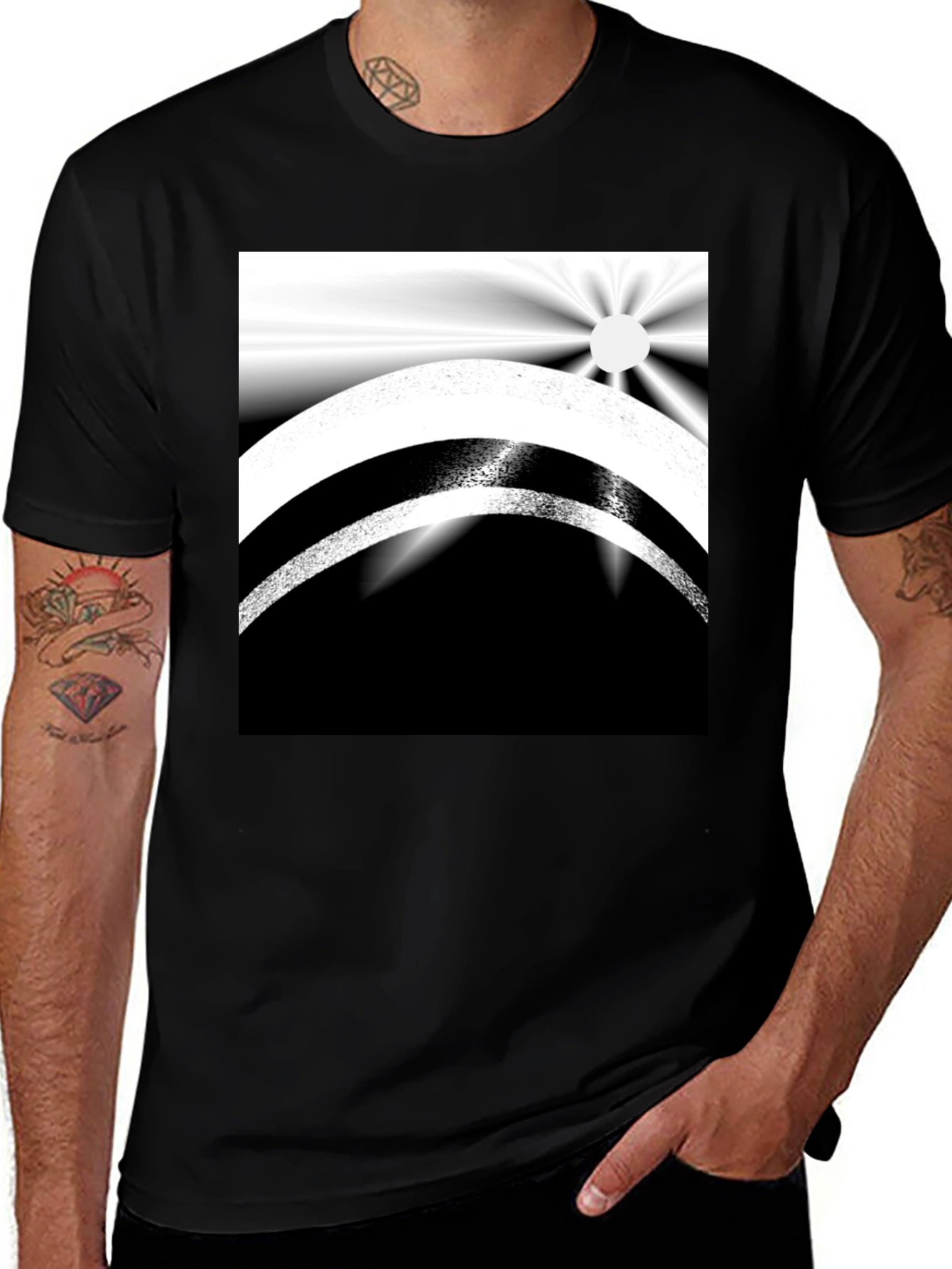 Black Abstract Black and White Graphic Tee main image