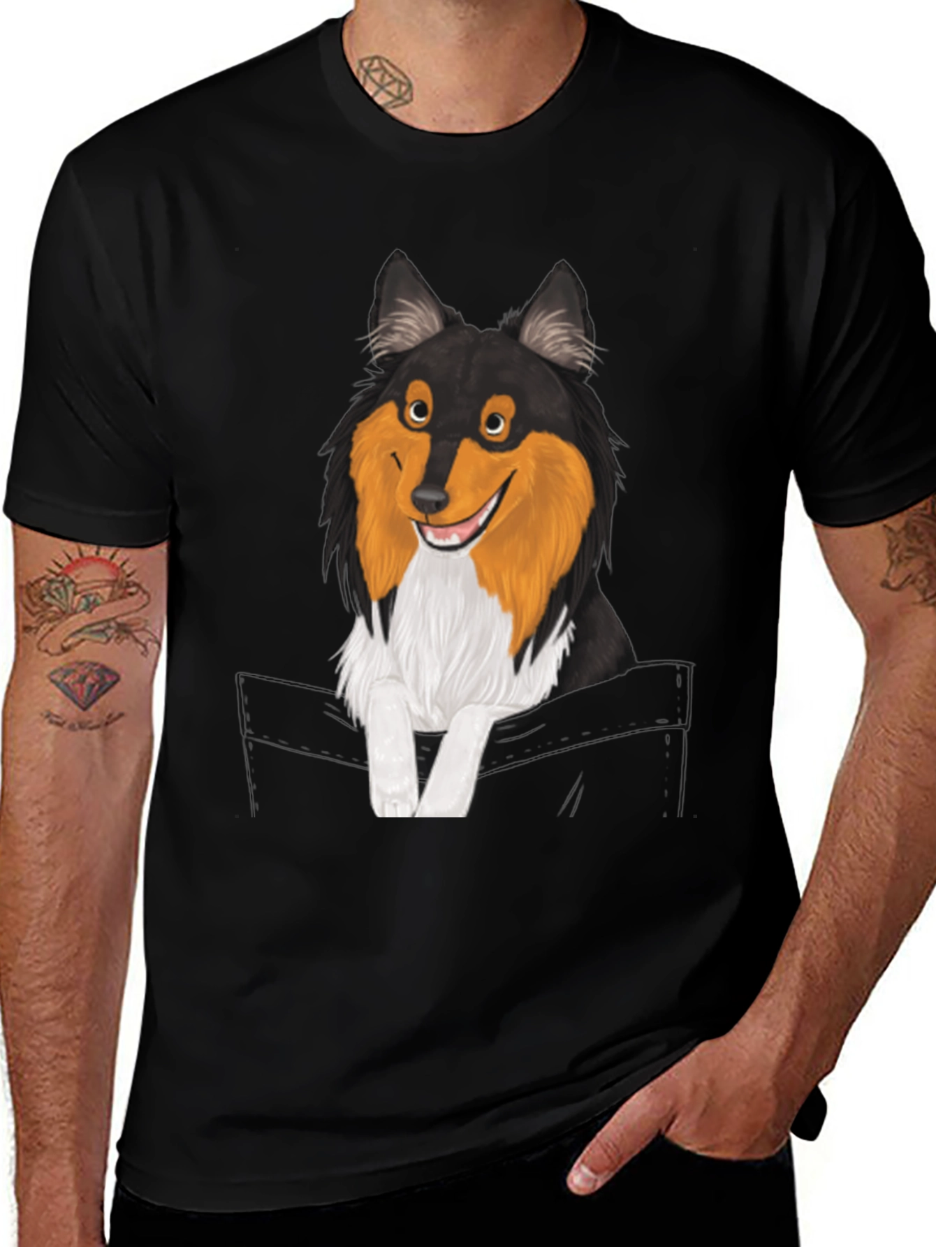 Variant 3 of Dog-in-Pocket Graphic T-Shirt - Men's Black Tee