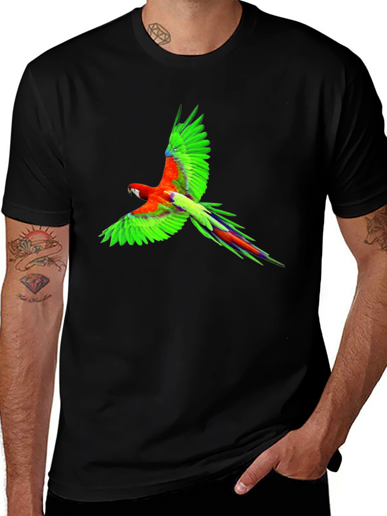 Variant 23 of Tropical Parrot Graphic Print Black T-Shirt