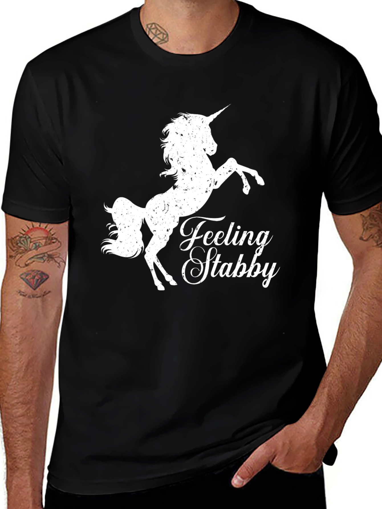 Black Feeling Stabby Unicorn Graphic Tee - Black T-Shirt main image