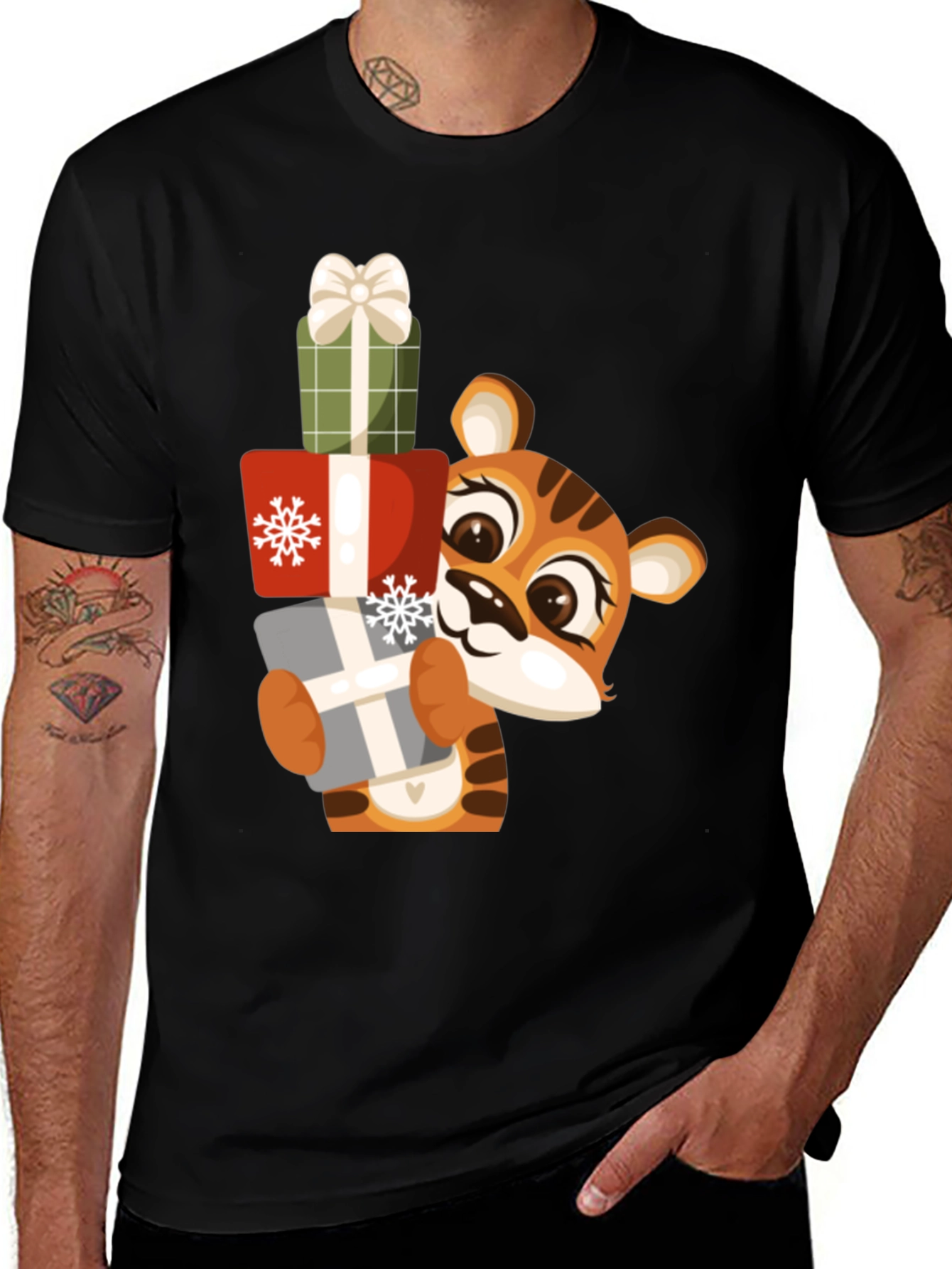Variant 11 of Cute Tiger Holiday Presents Graphic Tee