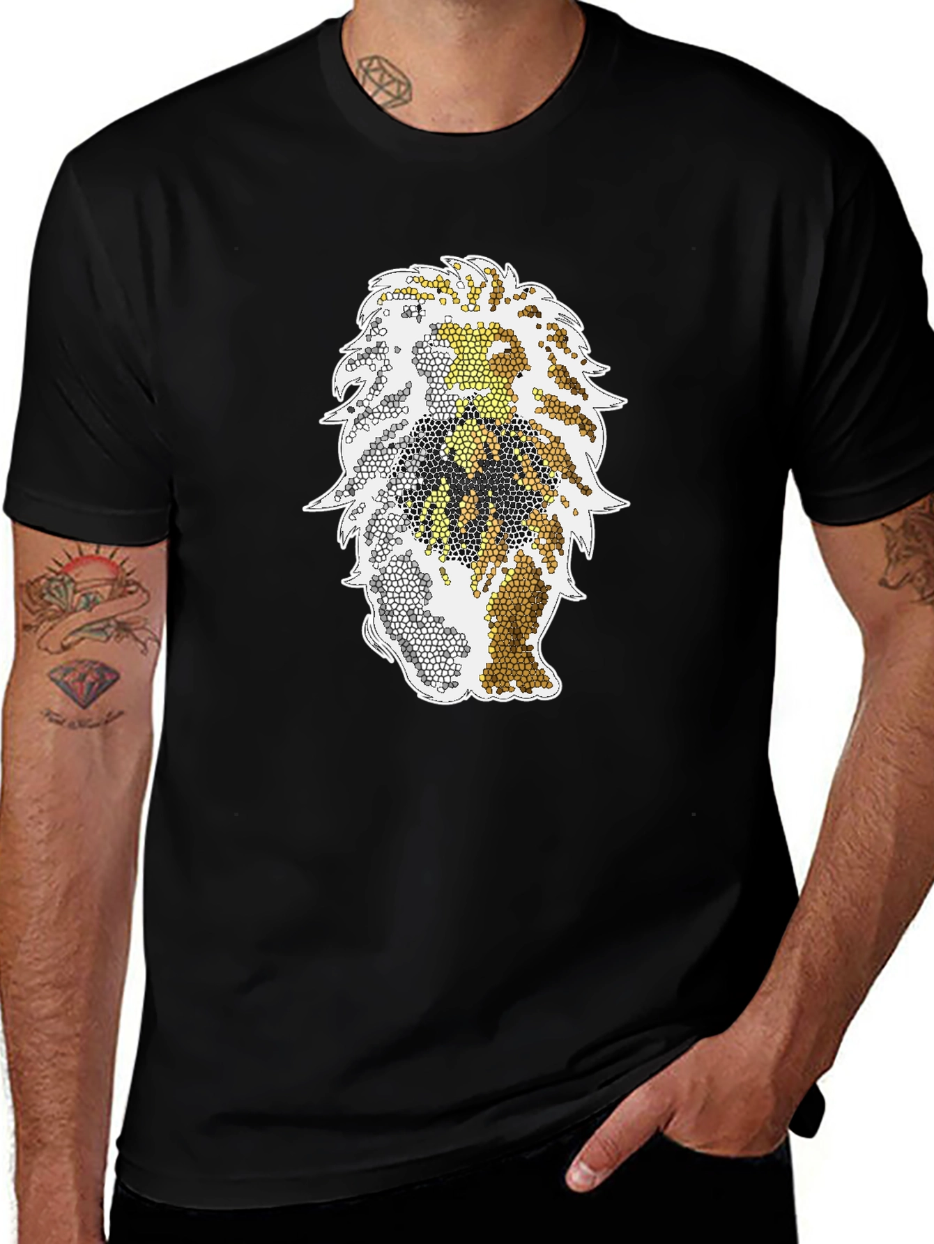 Variant 24 of Mosaic Lion Graphic Tee - Stylish Black T-Shirt