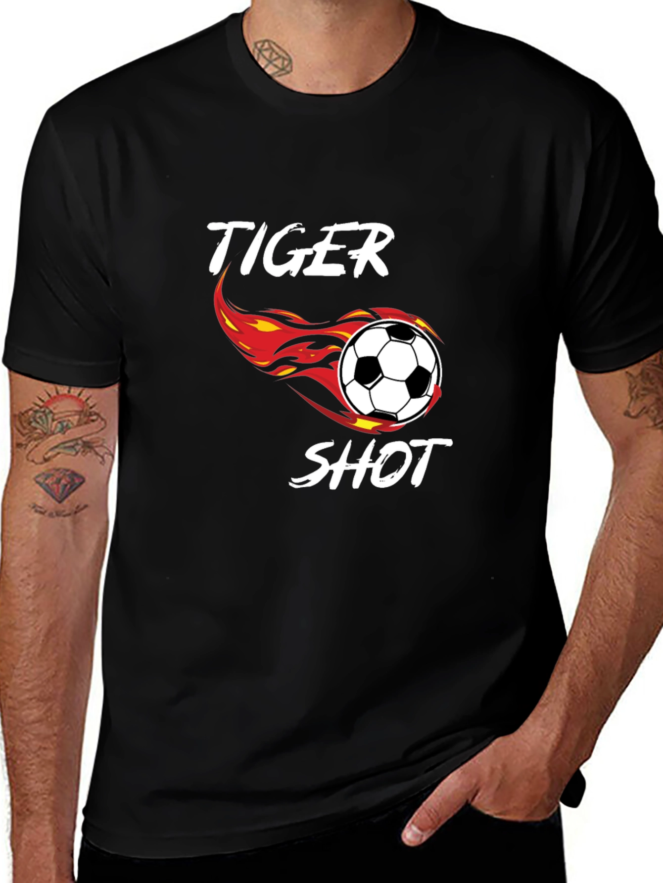 Variant 26 of Tiger Shot Soccer T-Shirt - Flaming Soccer Ball Tee