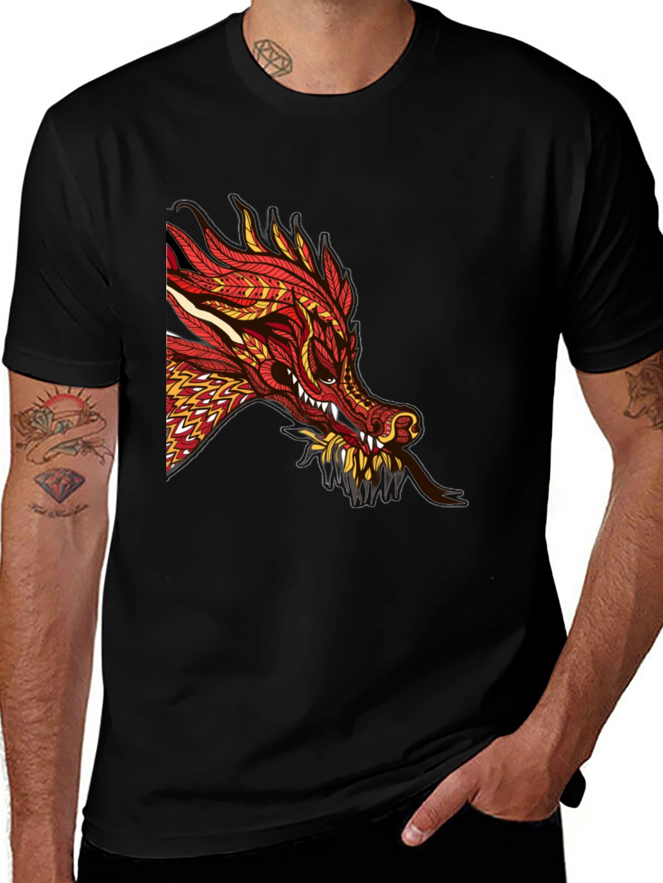 Variant 12 of Dragon Graphic Print Black T-Shirt