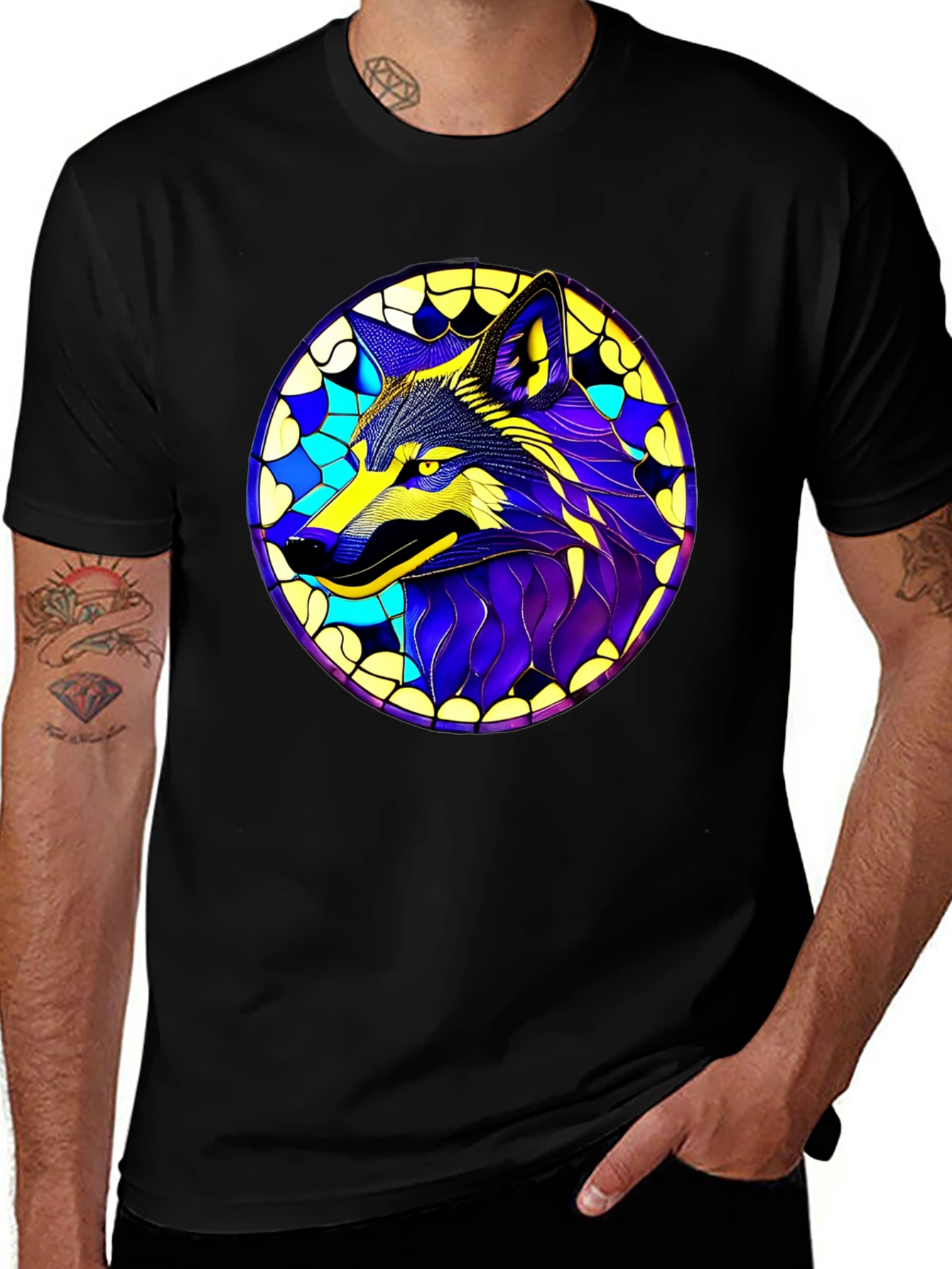 Variant 27 of Wolf Stained Glass Graphic Tee - Black