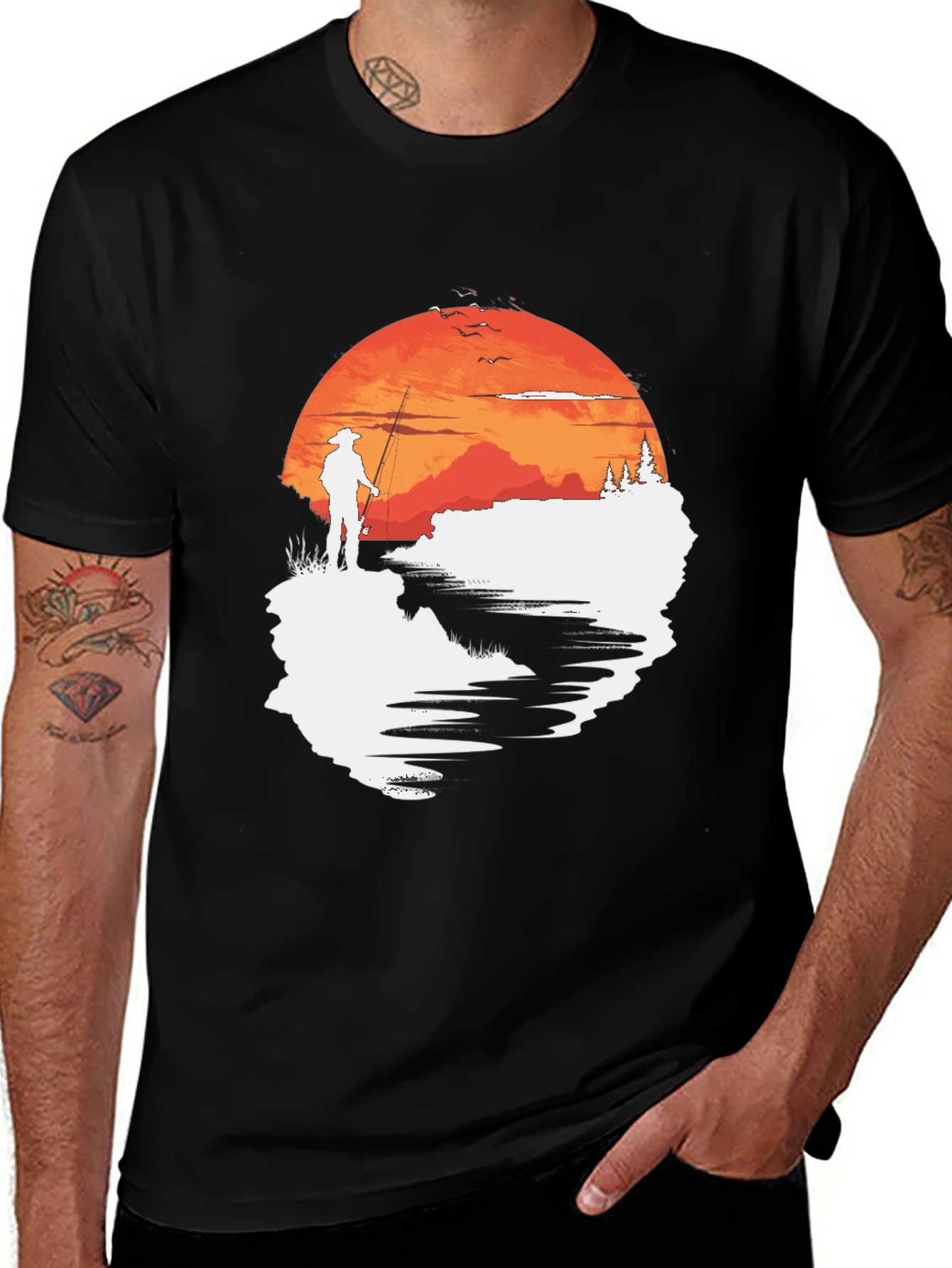 Variant 21 of Fishing Sunset Graphic Tee - Stylish Casual Wear