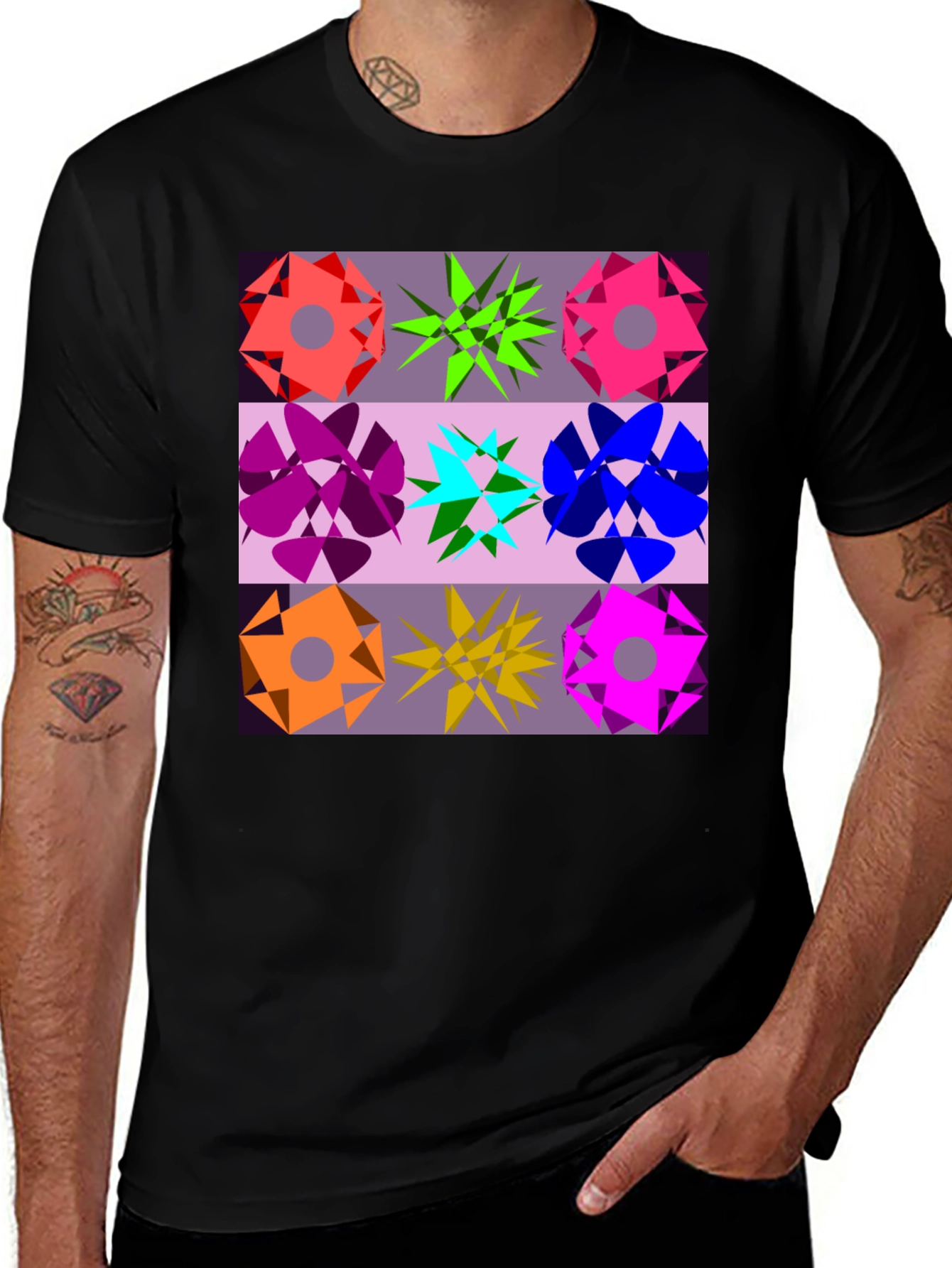 Variant 25 of Geometric Flower Graphic Tee - Black
