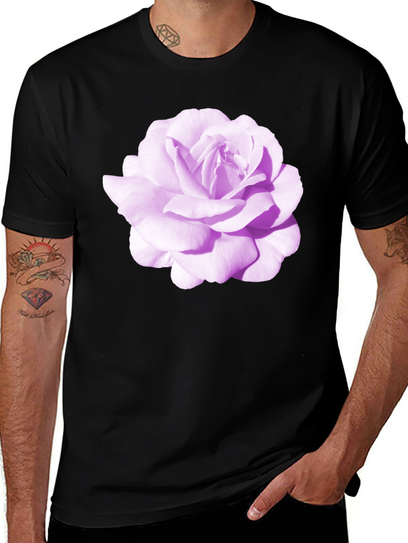 Variant 16 of Black T-Shirt with Purple Rose Graphic