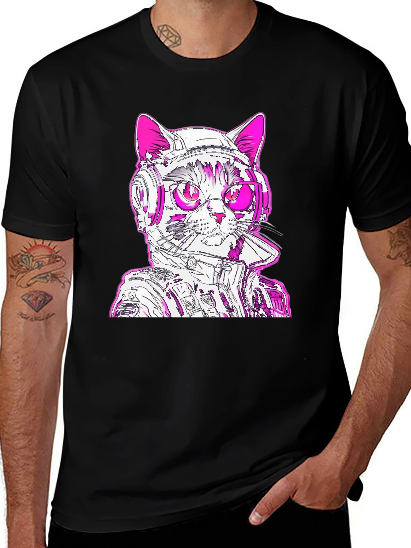 Variant 24 of Cool Cat Astronaut Graphic Tee - Black