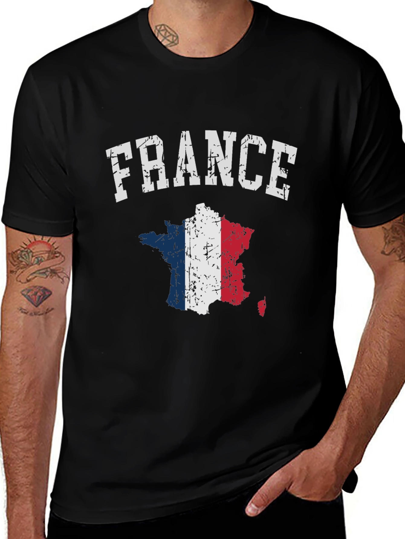 France Flag Map T-Shirt - Distressed Design