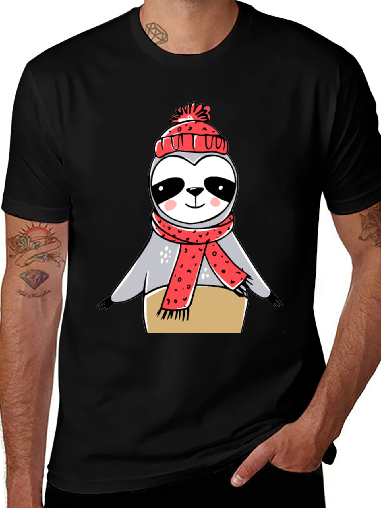 Variant 13 of Sloth in Winter Hat & Scarf Graphic Tee
