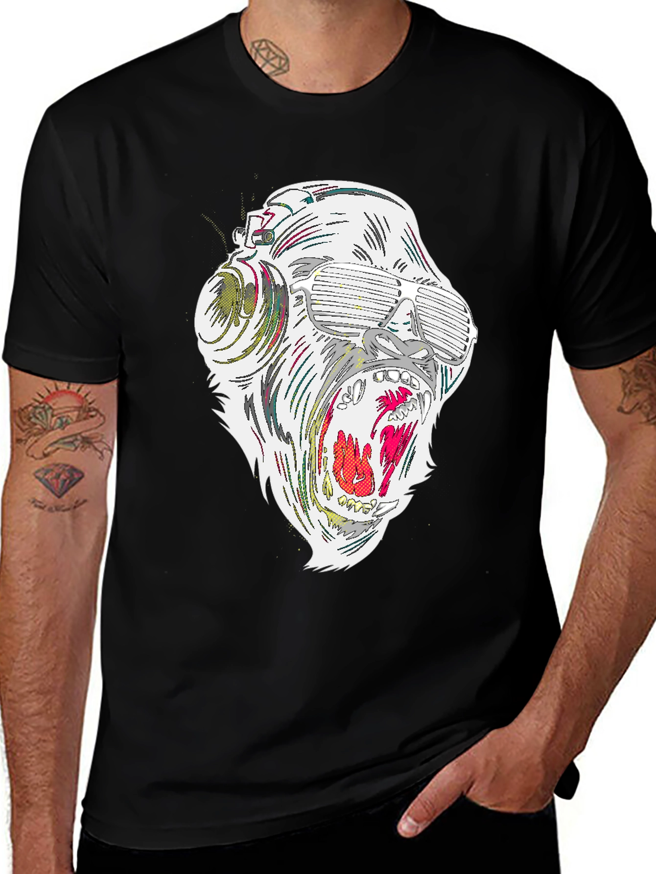 Variant 6 of Cool Gorilla Graphic Tee - Black Cotton Blend Shirt