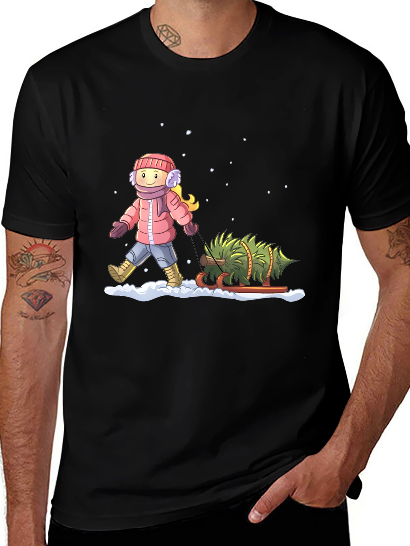 Winter Holiday Christmas Tree Pull T-Shirt