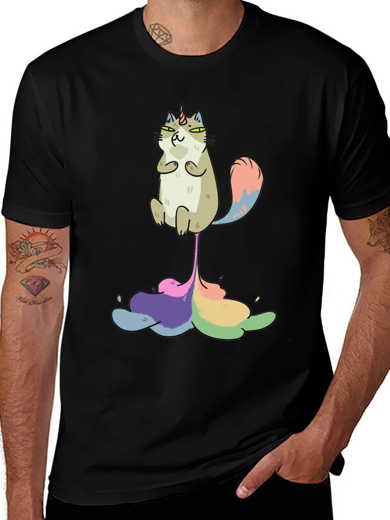 Variant 3 of Unicorn Cat Rainbow Funny Black T-Shirt