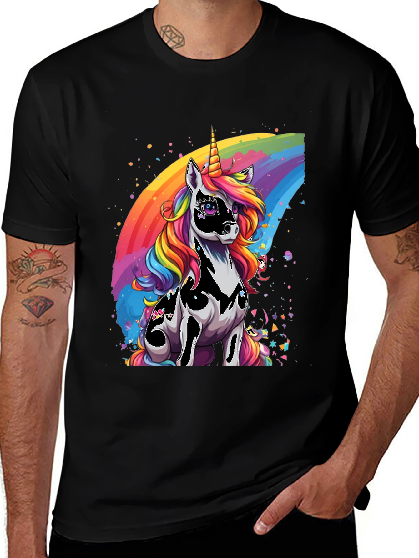 Variant 18 of Rainbow Unicorn Graphic Tee - Black
