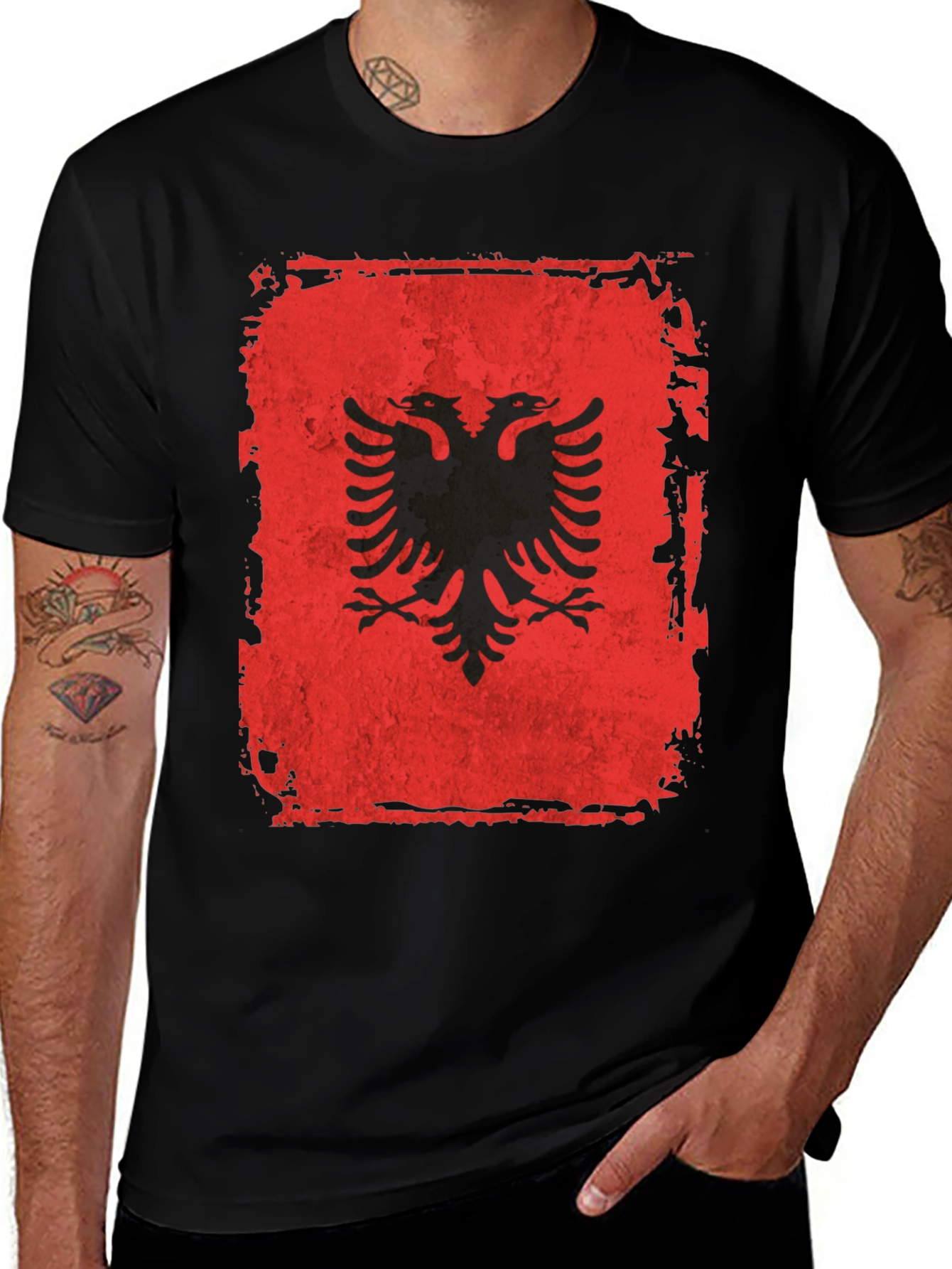 Albanian Flag Distressed Graphic T-Shirt