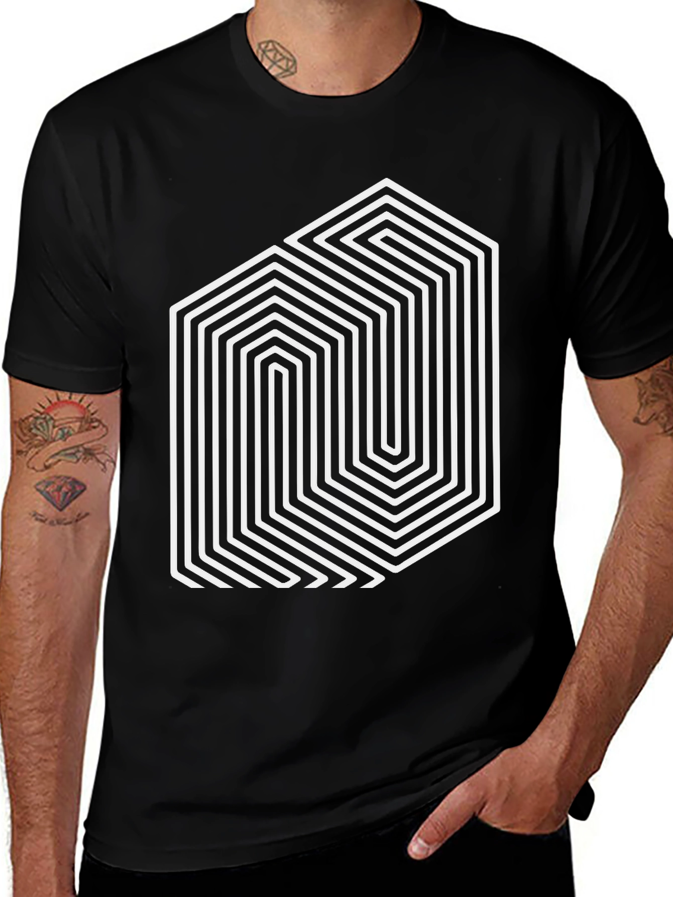 Geometric Illusion Graphic Tee - Black