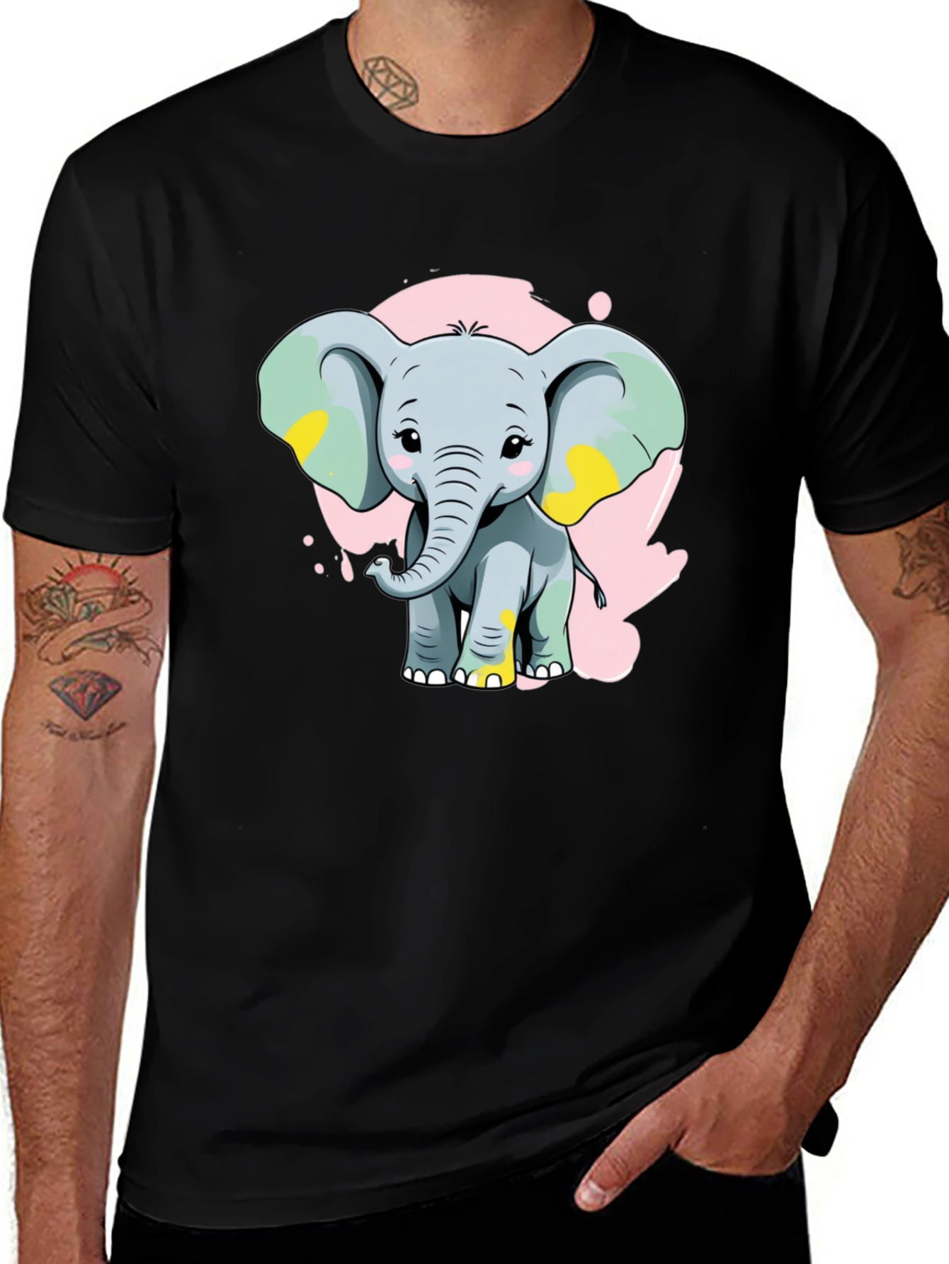 Variant 25 of Cute Elephant Graphic Tee - Black Cotton Blend Shirt