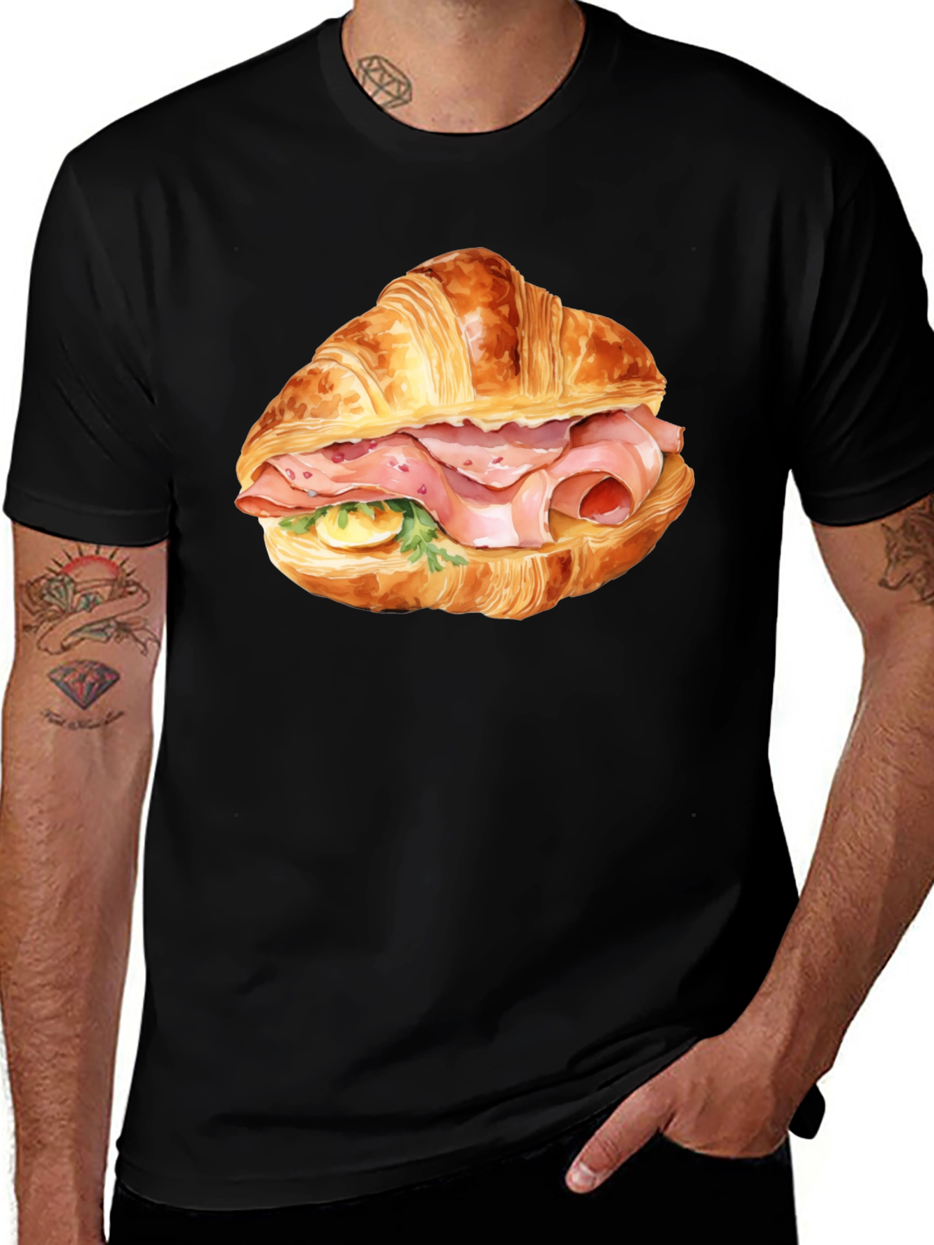 Variant 22 of Croissant Sandwich Graphic Tee - Black T-Shirt