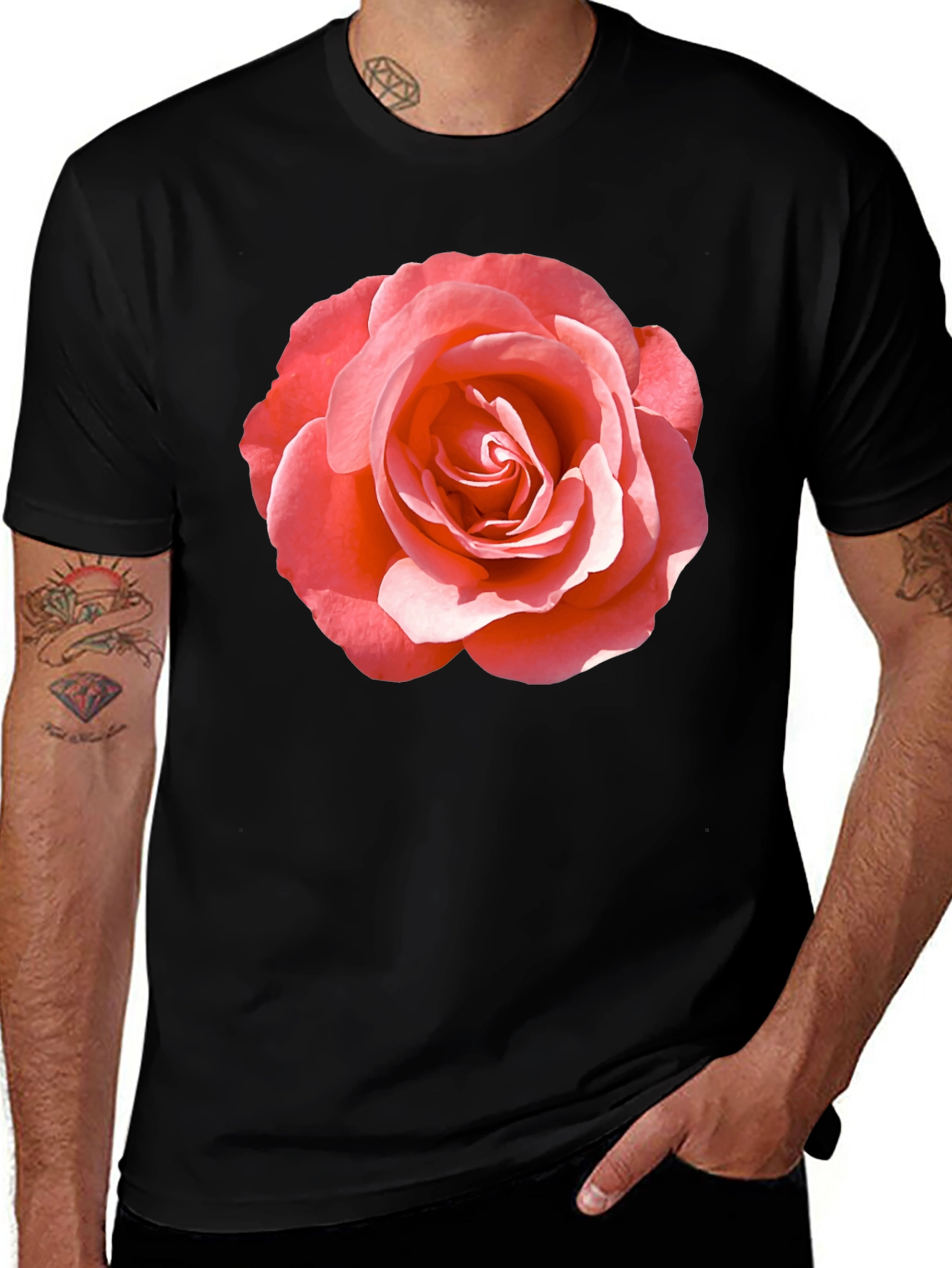 Variant 17 of Rose Graphic Tee - Classic Black Cotton Comfort