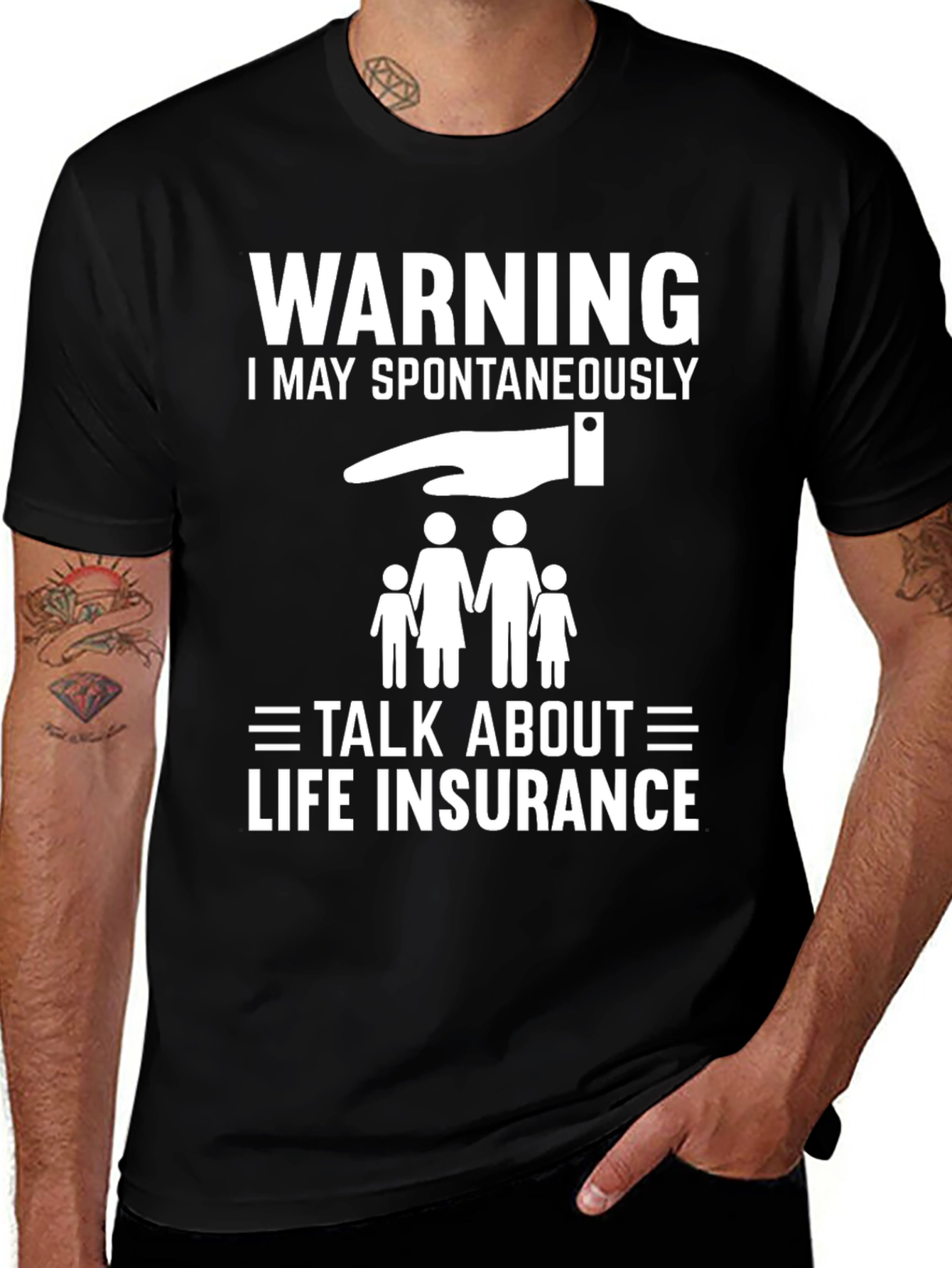 Black Warning: Spontaneous Life Insurance T-Shirt main image