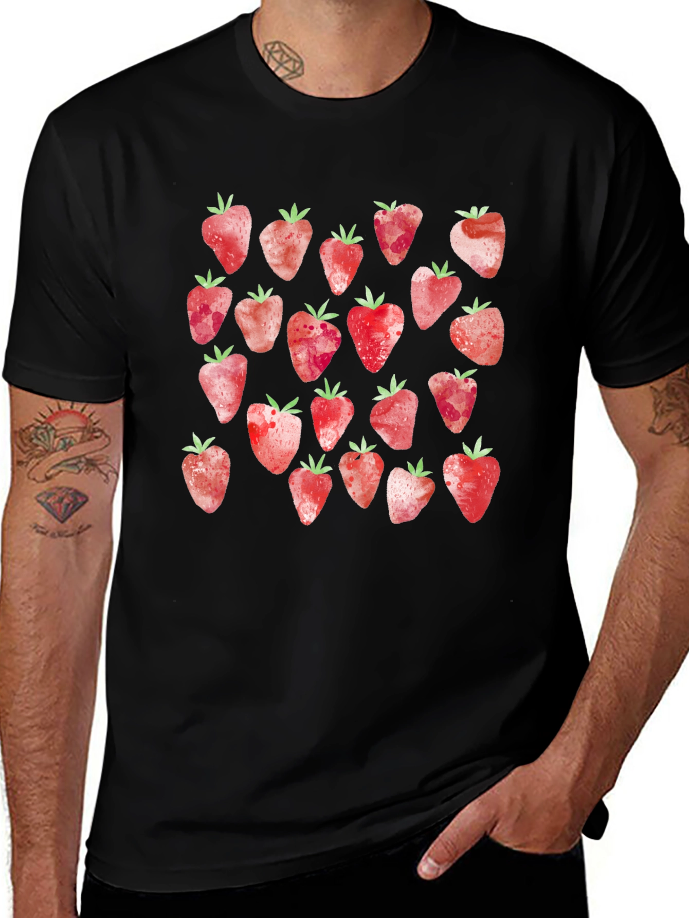 Variant 2 of Strawberry Pattern T-Shirt - Cute Fruit Design