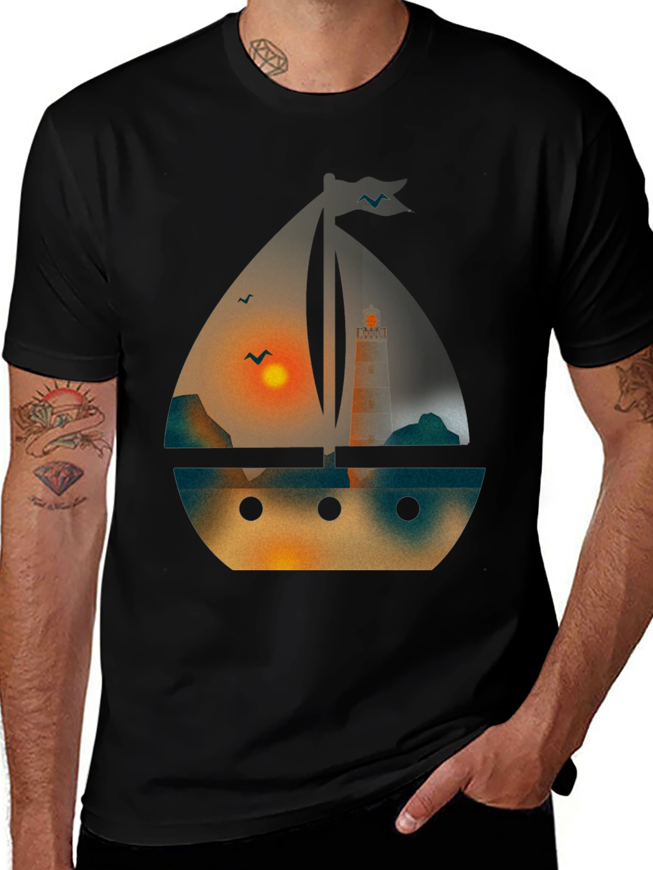 Variant 14 of Nautical Sunset Boat Graphic Tee