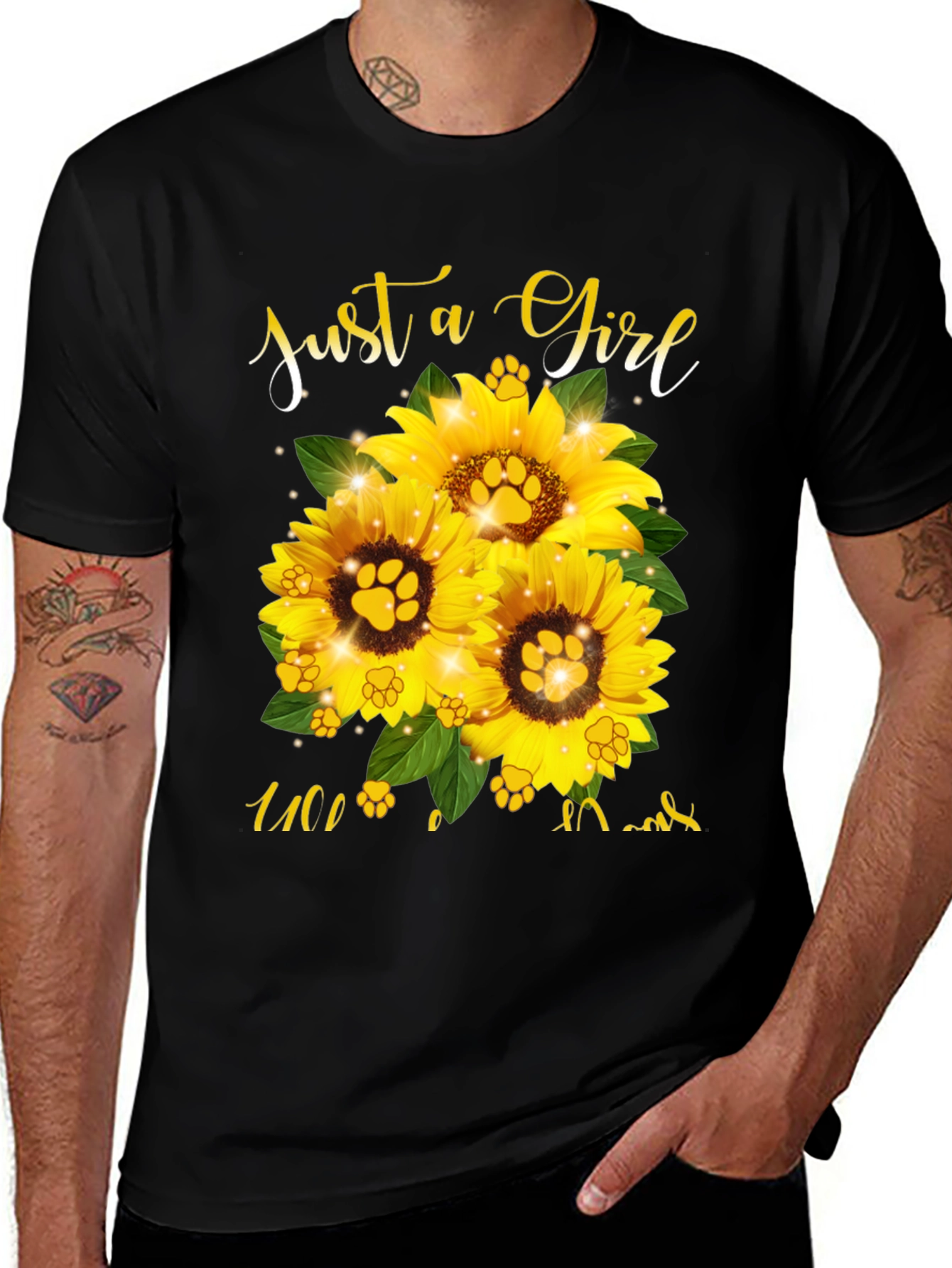 Variant 21 of Sunflower Paw Print Graphic Tee - "Just a Girl Who Loves Cats"