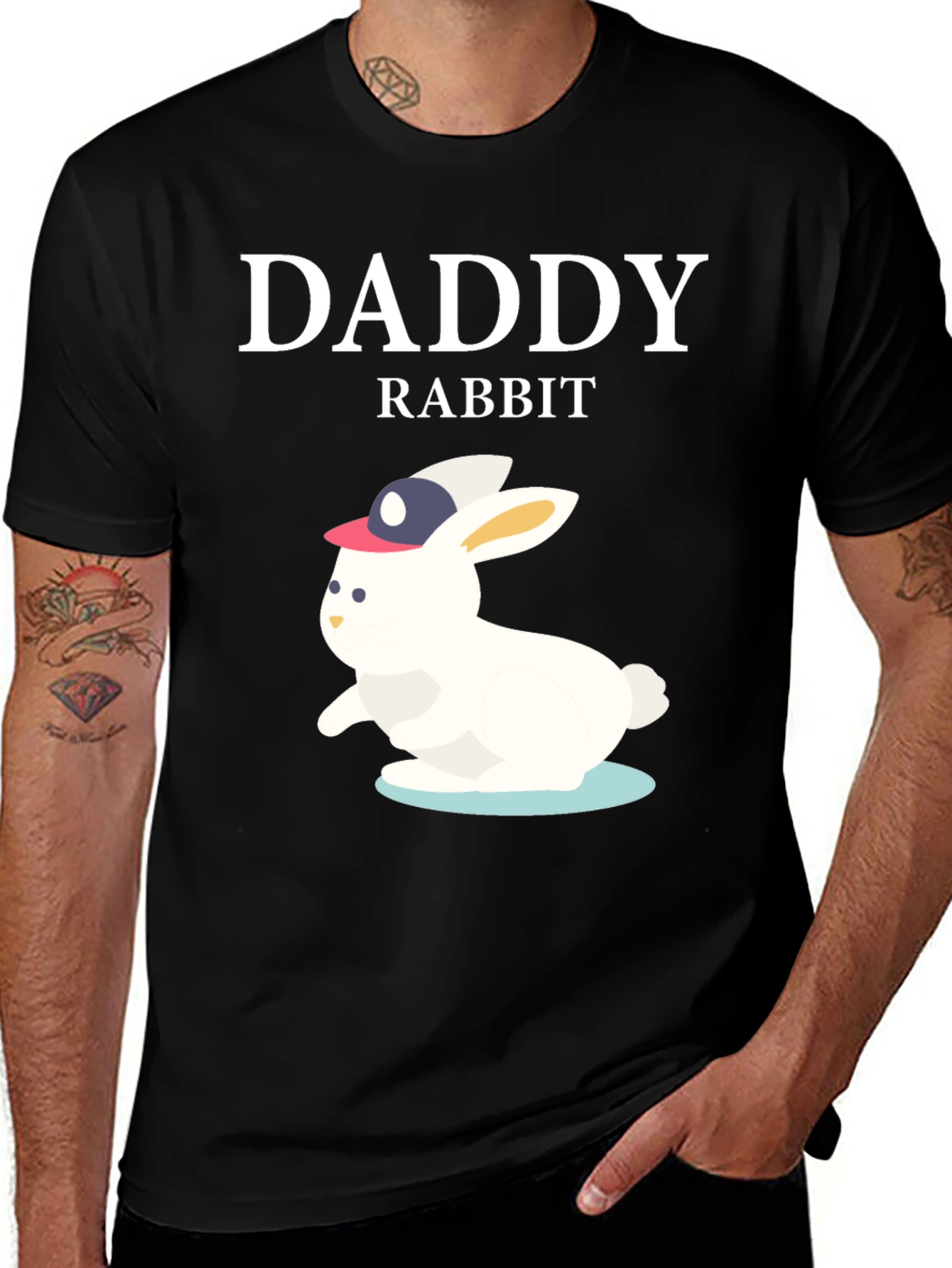 Variant 2 of Daddy Rabbit Graphic T-Shirt - Black Cotton Tee