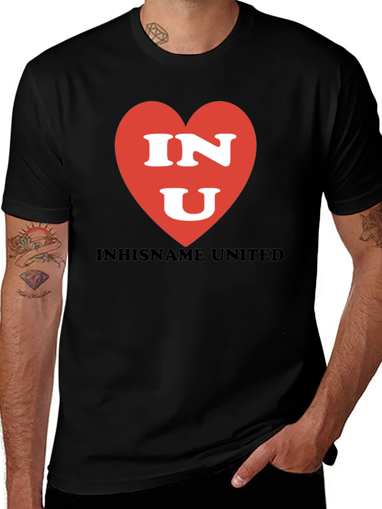 Variant 28 of INU Heart Graphic T-Shirt - Black Crew Neck