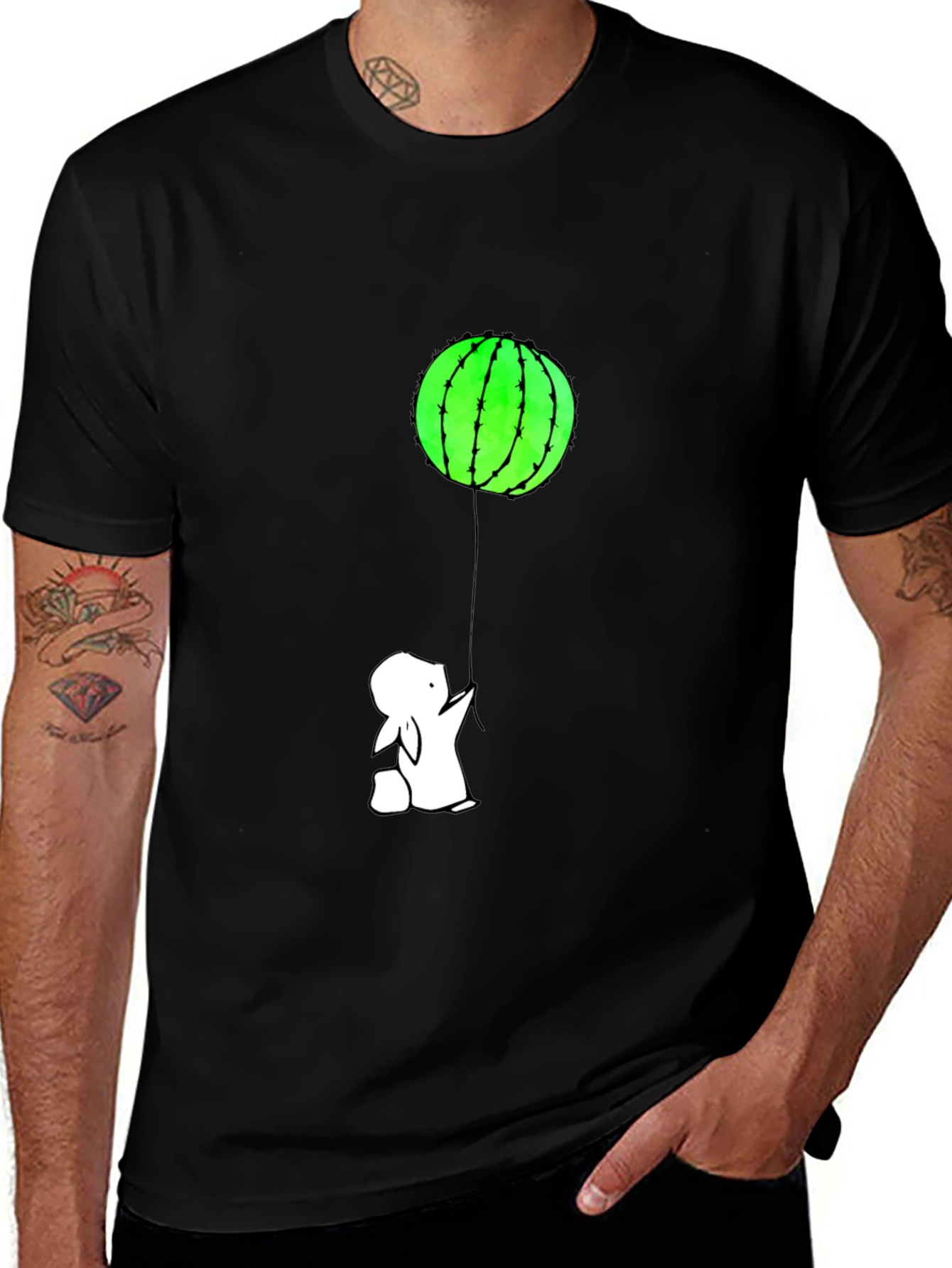 Whimsical Bunny & Cactus Balloon Graphic Tee
